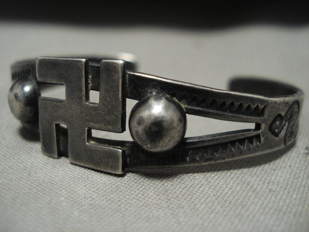 Vintage Navajo Whirling Logs Silver Bracelet - Authentic Native American Jewelry from 1920s-1930s - Perfect for Boho Fashion, Western Style & Cultural Collectors
