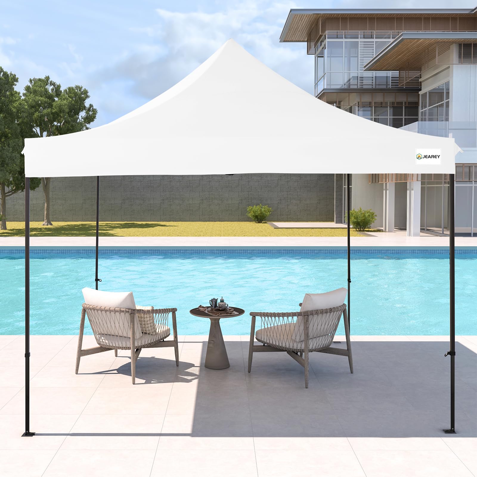 JEAREY Upgraded 10x10 Pop Up Canopy Tent - Heavy Duty Outdoor Canopy with Roller Bag & 4 Sand Bags, White - Perfect for Beach, Camping, Picnics, and Outdoor Events