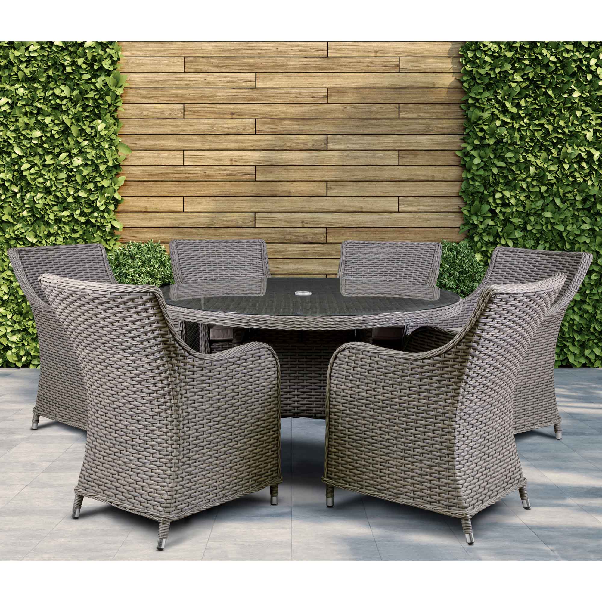 7-Piece Brown Rattan Wicker Outdoor Dining Set with Tempered Glass Table Top - Perfect for Patio, Garden, and Backyard Entertaining - Chester DG85