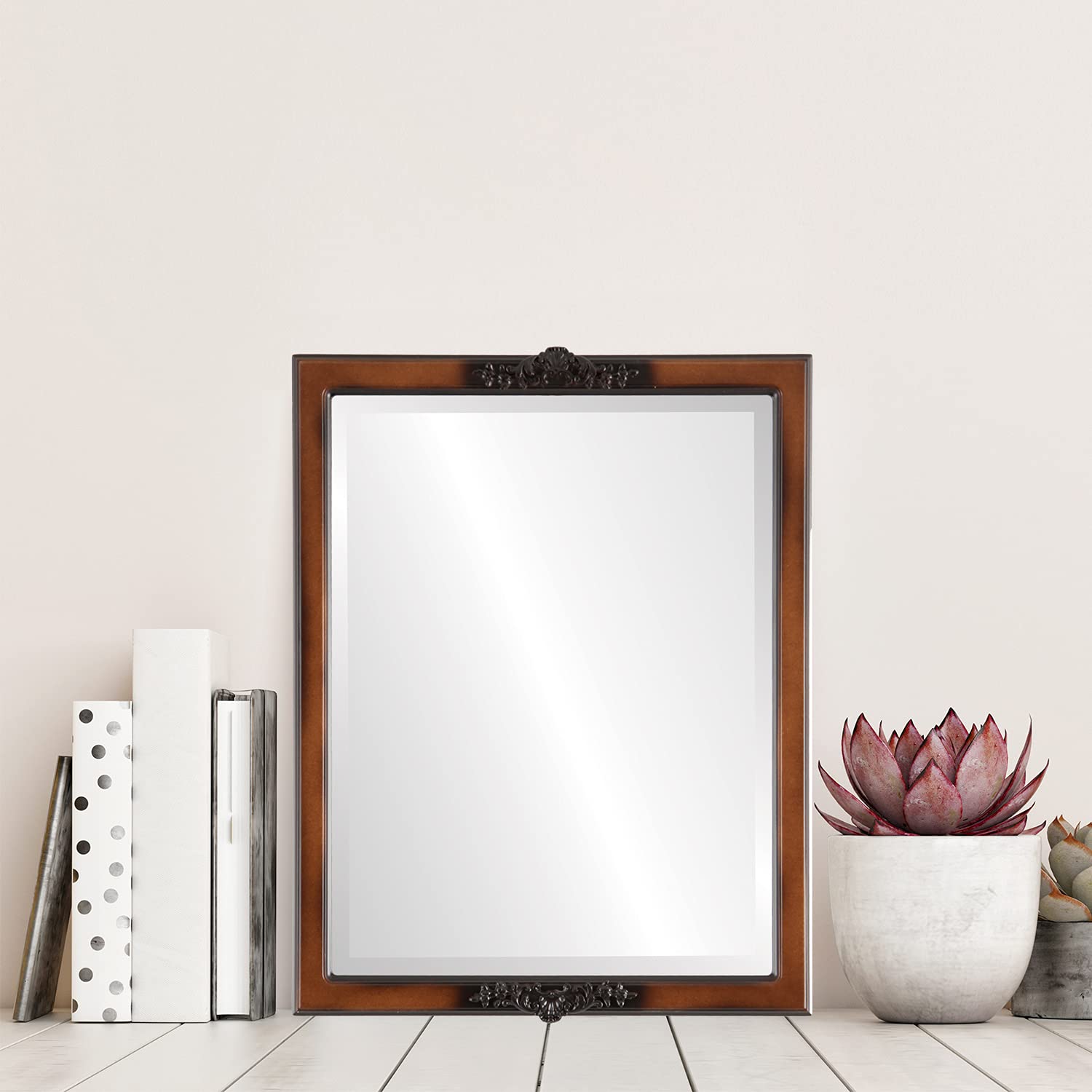 Ovalcrest Rectangle Beveled Wall Mirror - 20x26 Inches Walnut Frame - Modern Home Decor for Living Room, Bedroom & Entryway - Athena Style Mirror for Elegant Interior Design