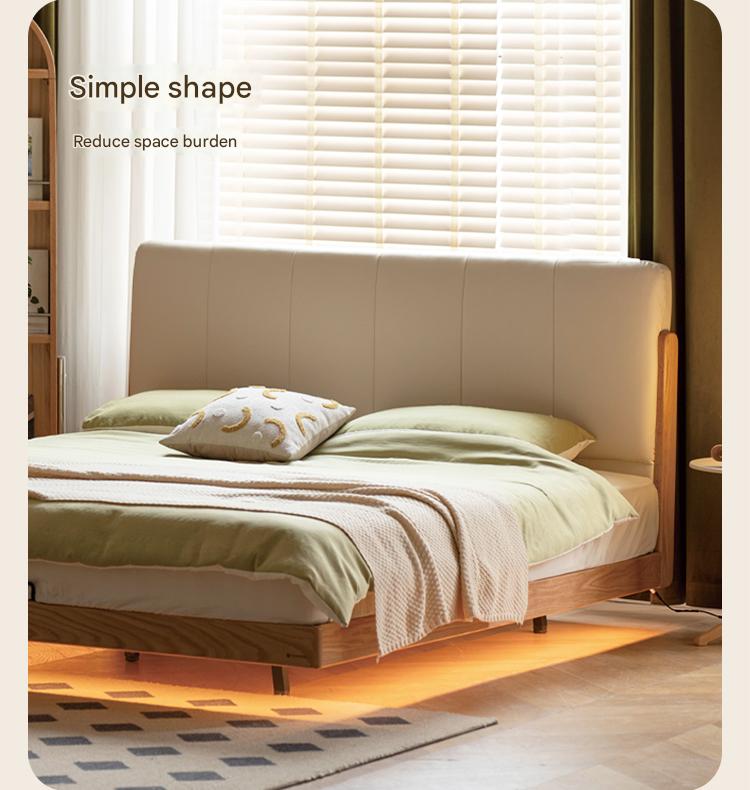 Solid Oak Wood Modern Minimalist Soft Leaning Bed Frame - Queen Size Platform Bed for Bedroom, Guest Room & Small Spaces