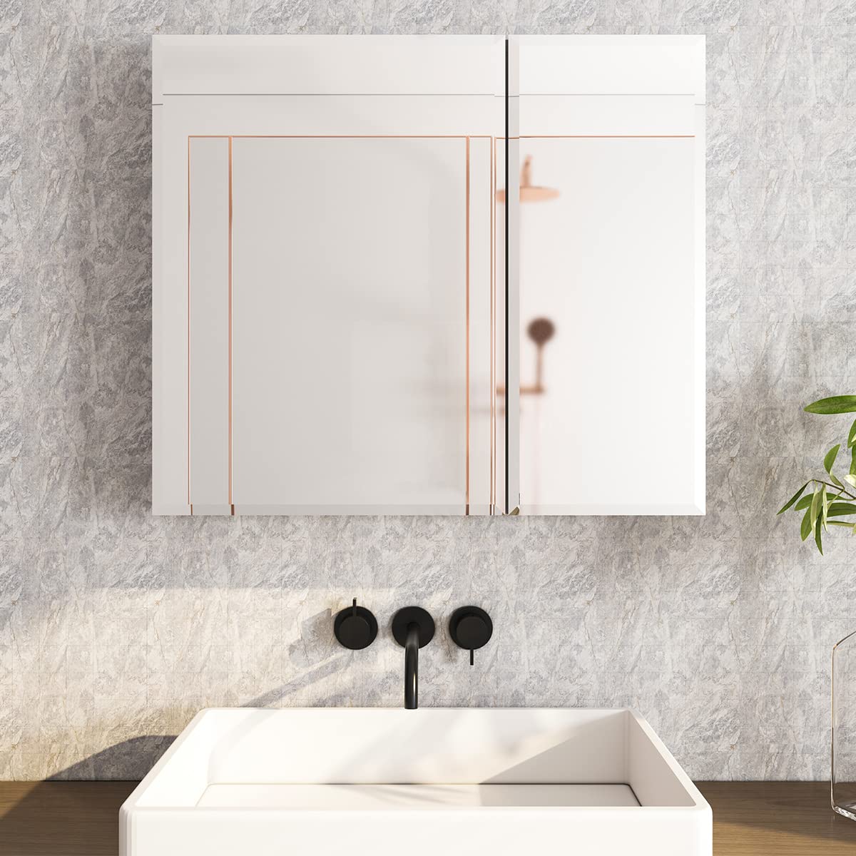 Double Door Medicine Cabinet with Adjustable 7mm Tempered Glass Shelves - 30