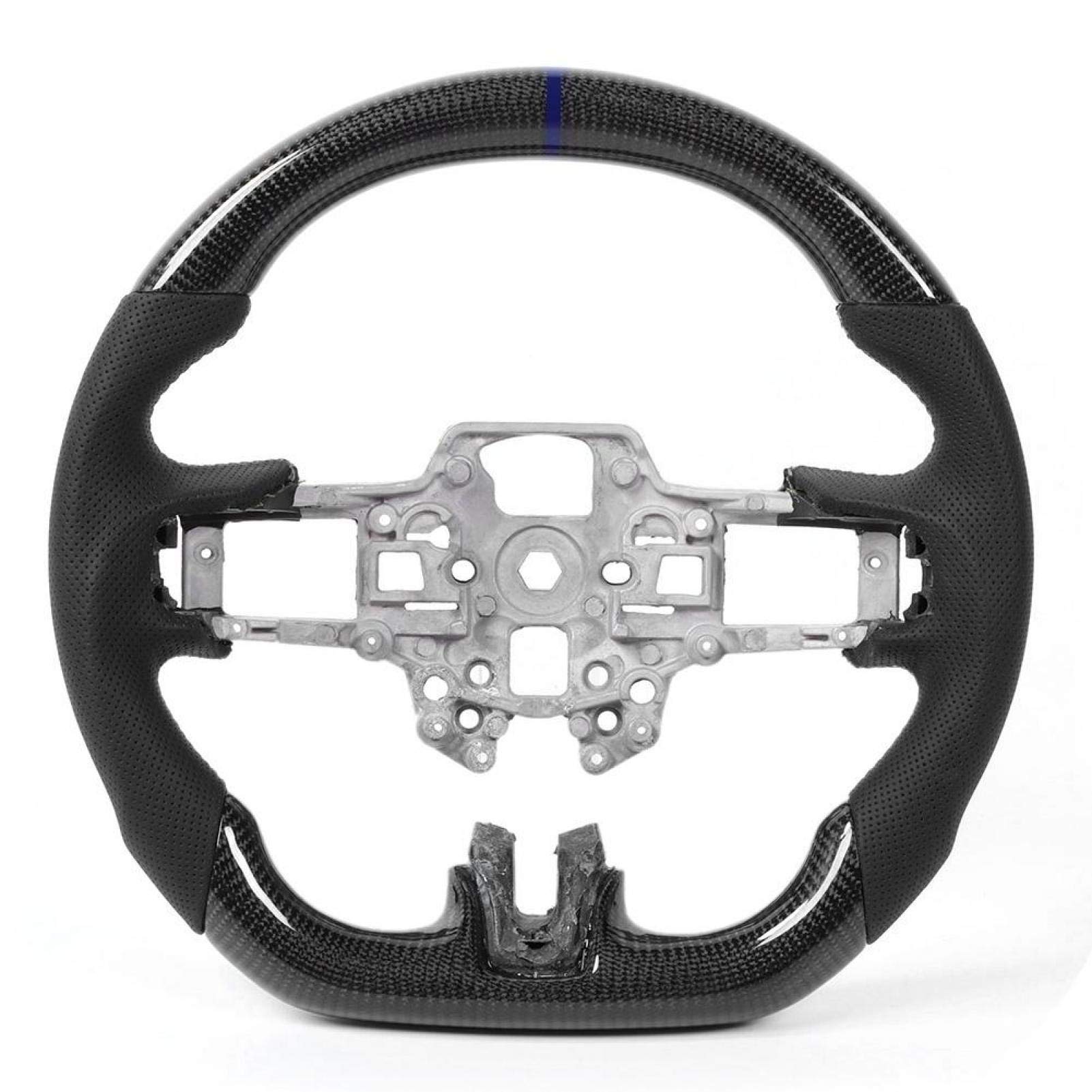 Fydun Carbon Fiber Steering Wheel with Perforated Leather & Stitching - Replacement for Ford Mustang EcoBoost GT Shelby GT350/GT350R (2018-2020) - Blue | Sporty & Comfortable Upgrade for Racing & Daily Driving
