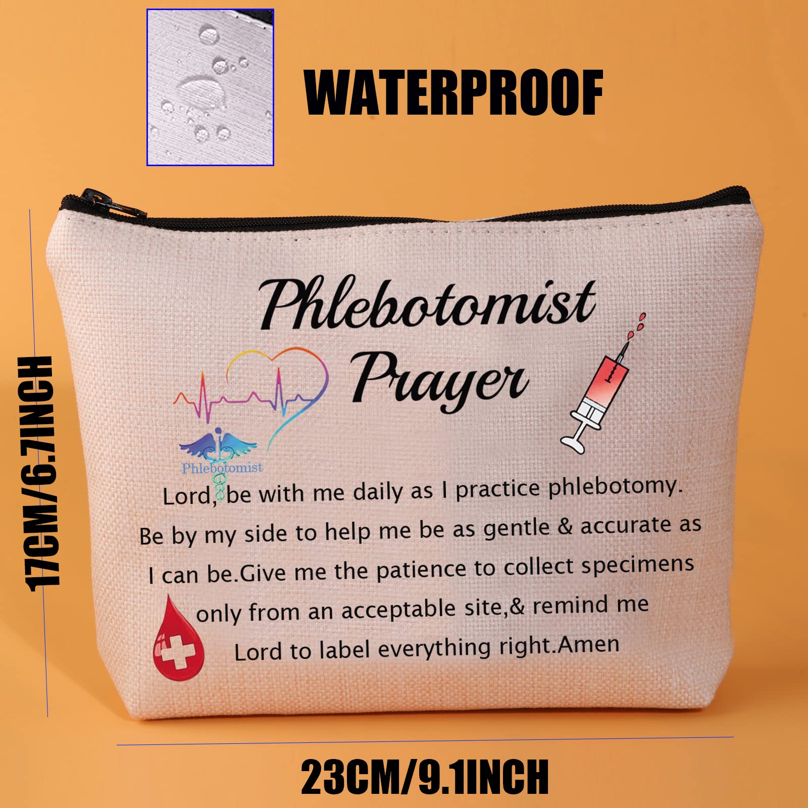 JYTAPP Phlebotomist Prayer Cosmetic Makeup Bag - Waterproof Polyester Toiletry Organizer for Women, Nurses & Lab Techs - Perfect Gift for Healthcare Professionals, Travel & Daily Use