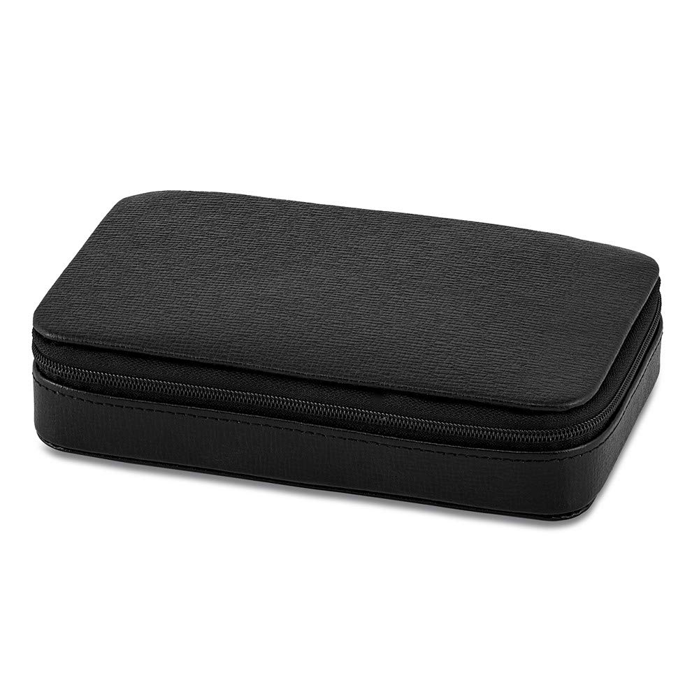 Premium Solid Black Leather Jewelry Box with Zippered Closure - 7 Inch Organizer for Necklaces, Rings & Cufflinks - Perfect for Travel, Gifts & Home Storage