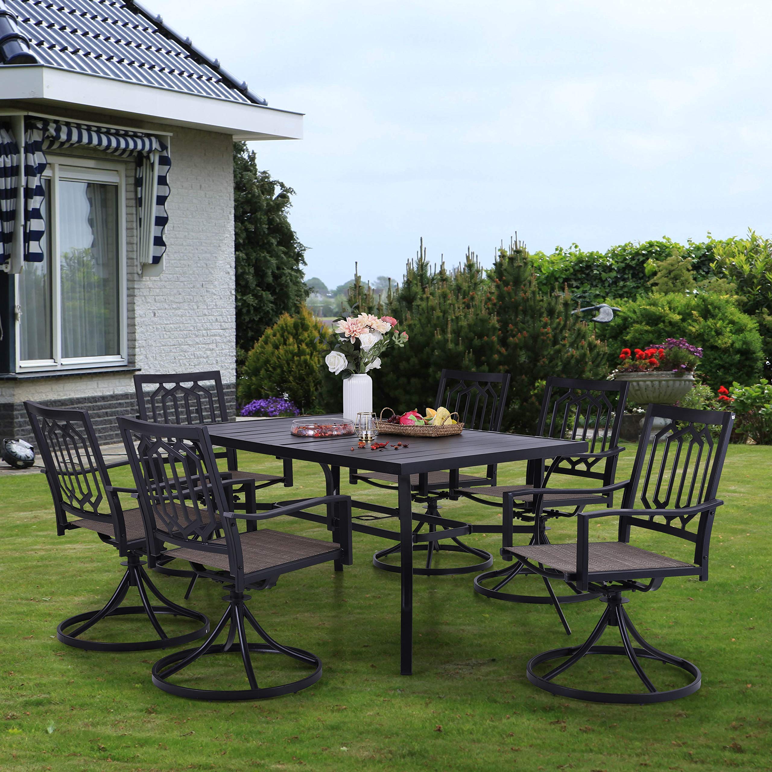 Sophia & William 7-Piece Outdoor Dining Set with 6 Swivel Textilene Chairs & Rectangle Table - Modern Patio Furniture for Poolside, Backyard, Porch | Perfect for Outdoor Entertaining & Relaxation
