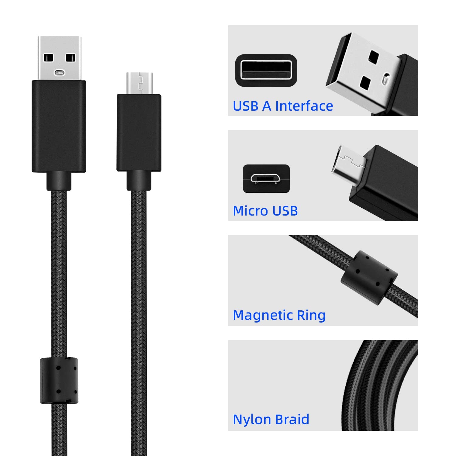Mcbazel Replacement Micro USB to USB Charging Cable for Logitech G633 G633s G635 G533 G933 G933S Gaming Headsets & PS4 Controller - 6.6FT/2M Durable Audio Cable - Perfect for Gaming, Streaming & Charging