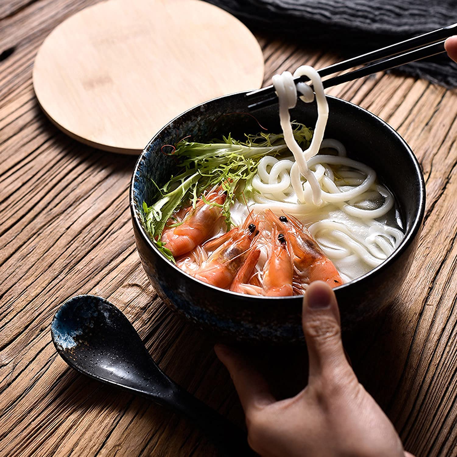 Japanese Style Ceramic Ramen Bowl - 50oz Large Capacity Vintage Noodle Bowl with Chopsticks & Spoon, Perfect for Ramen, Udon, Pho, Salad & Soup - Ideal for Home Dining, Restaurant Use & Gift Giving