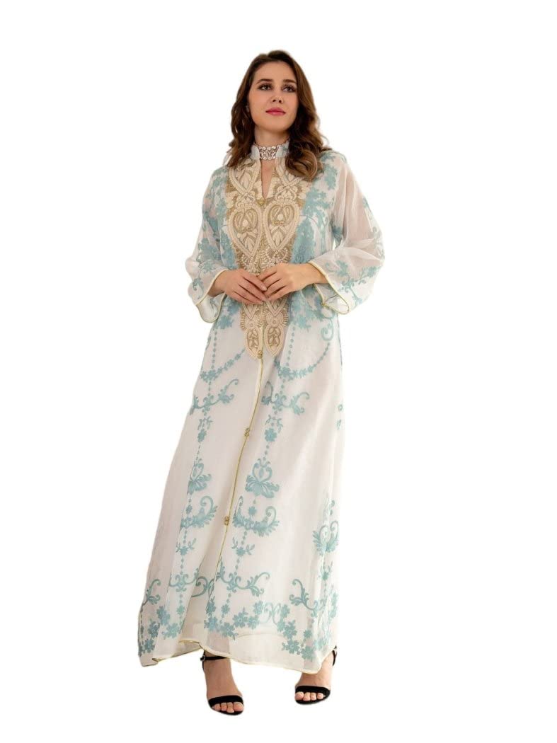 Elegant Embroidered Muslim Dress for Women - Long Sleeve Stand Collar Robe for Spring & Autumn - Perfect for Hari Raya, Eid, and Special Occasions