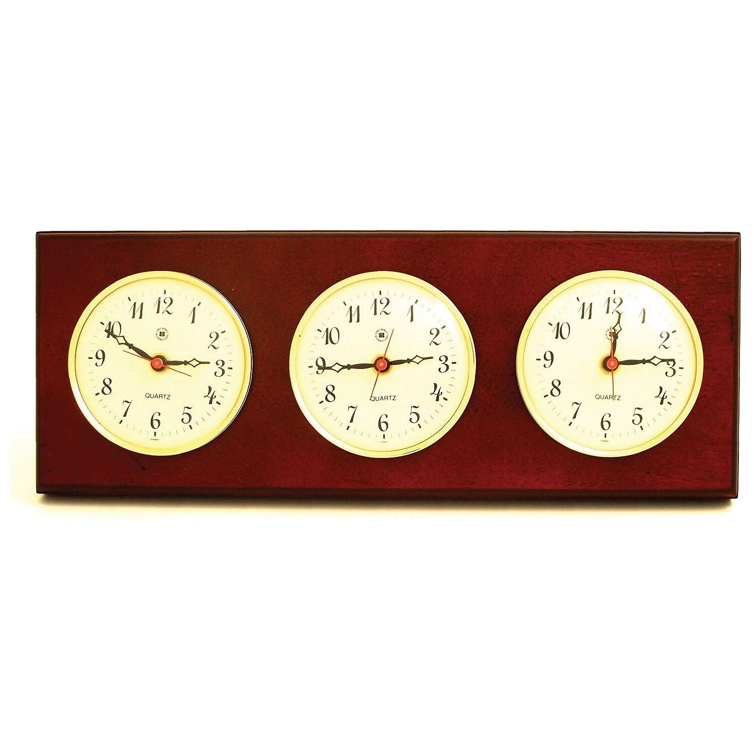 Bey-Berk Multi Zone World Clock with 3 Brass Plates - Elegant Brass & Mahogany Finish (WS215) | Perfect for Home Office, Living Room Decor & International Business Gifts