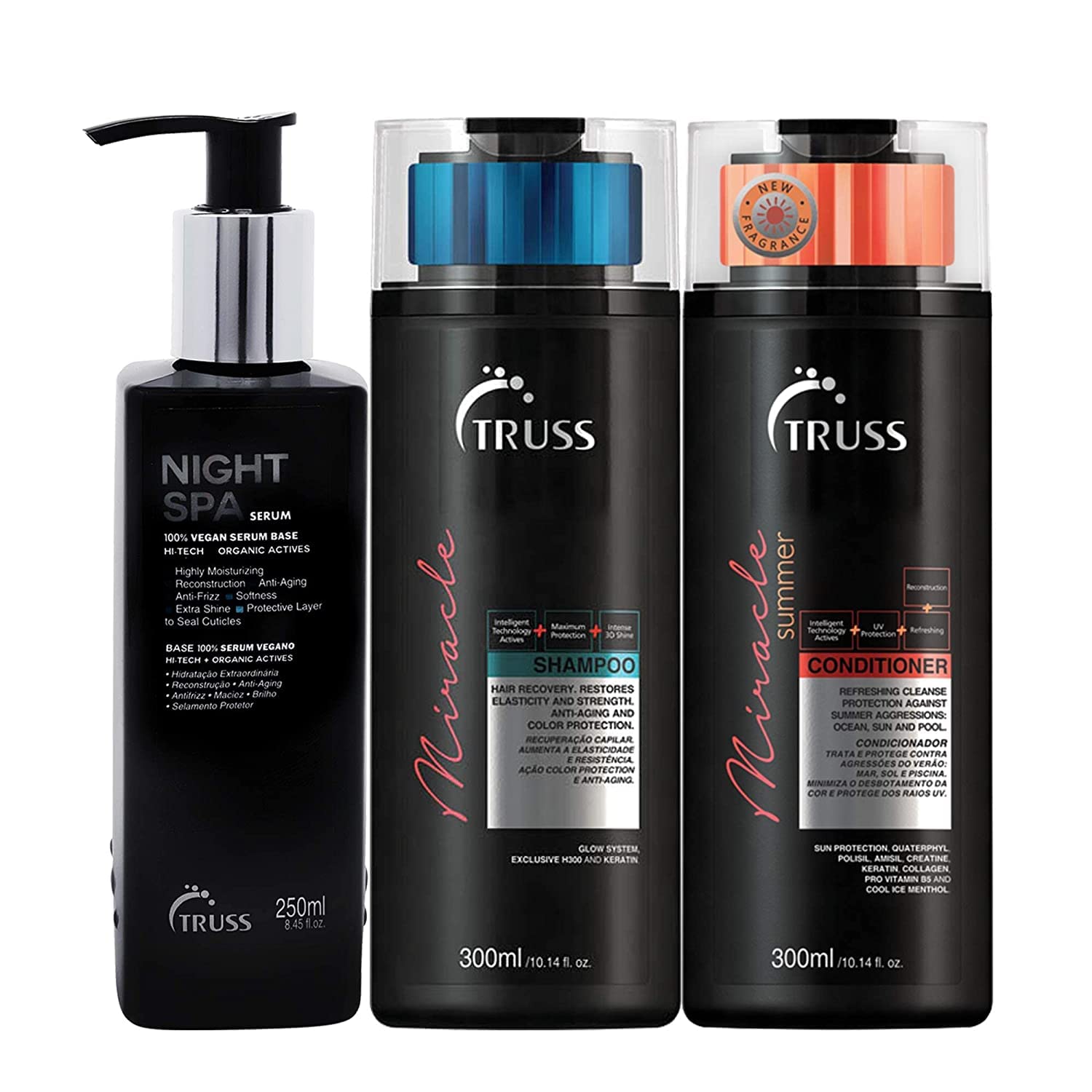 Truss Night Spa Hair Serum Bundle with Miracle Shampoo & Conditioner Set for Damaged Hair Repair - Perfect for Summer Hair Care & Salon-Quality Treatment at Home