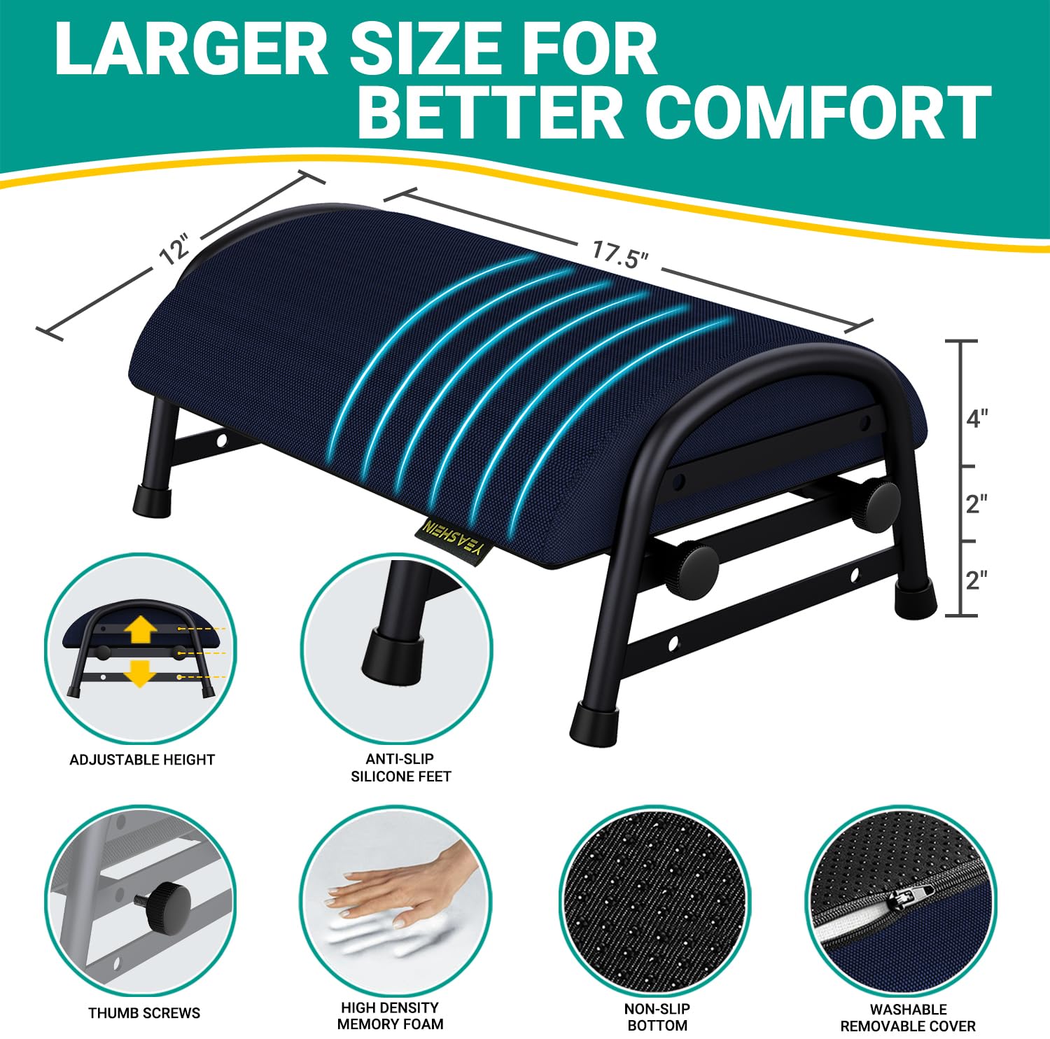 Adjustable Height Under Desk Footrest - 3-Level Ergonomic Foot Stool for Home, Office & Car - Perfect for Work, Gaming & Relaxation
