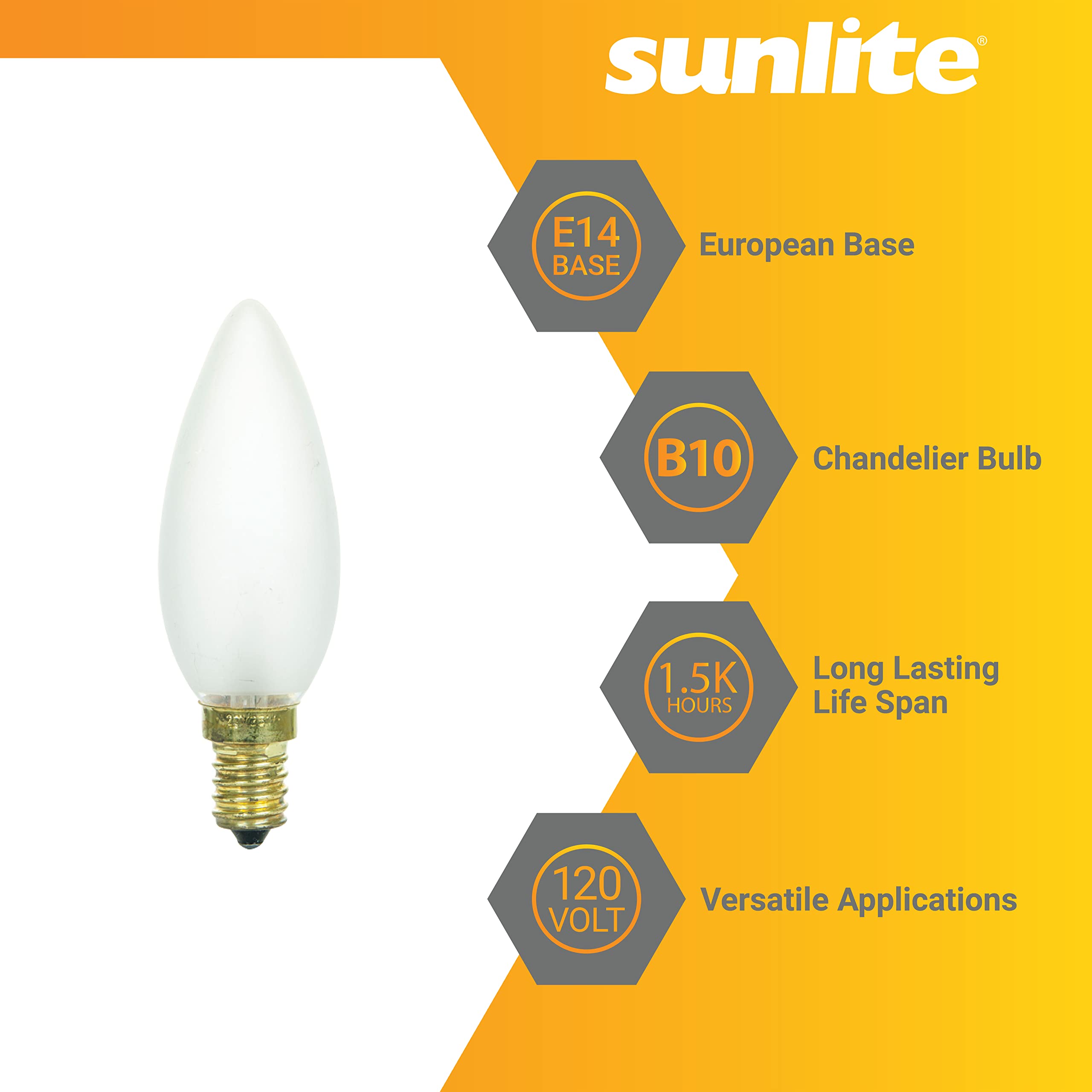 Sunlite 40093 25W Frosted Chandelier Bulb (E14 Base) - 160 Lumens, Dimmable Incandescent Light Bulbs for Chandeliers, Ceiling Fixtures & Table Lamps - 12-Pack for Home, Restaurant & Hotel Lighting