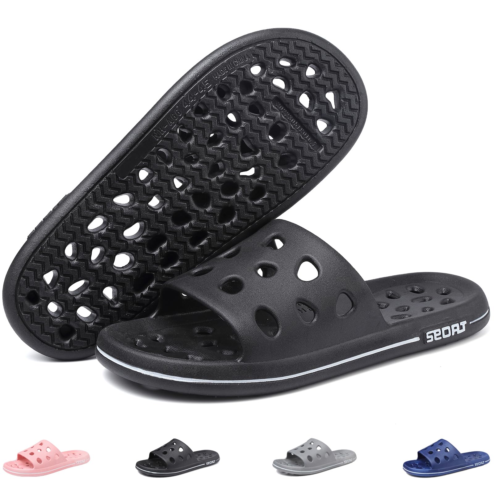 FINLEOO Quick-Drying Shower Sandals with Drainage Holes - Non-Slip Bathroom Slippers, Gym & Spa Sandals for Men & Women - Soft Sole Open-Toe House Slippers for Bath, Poolside & Indoor Use