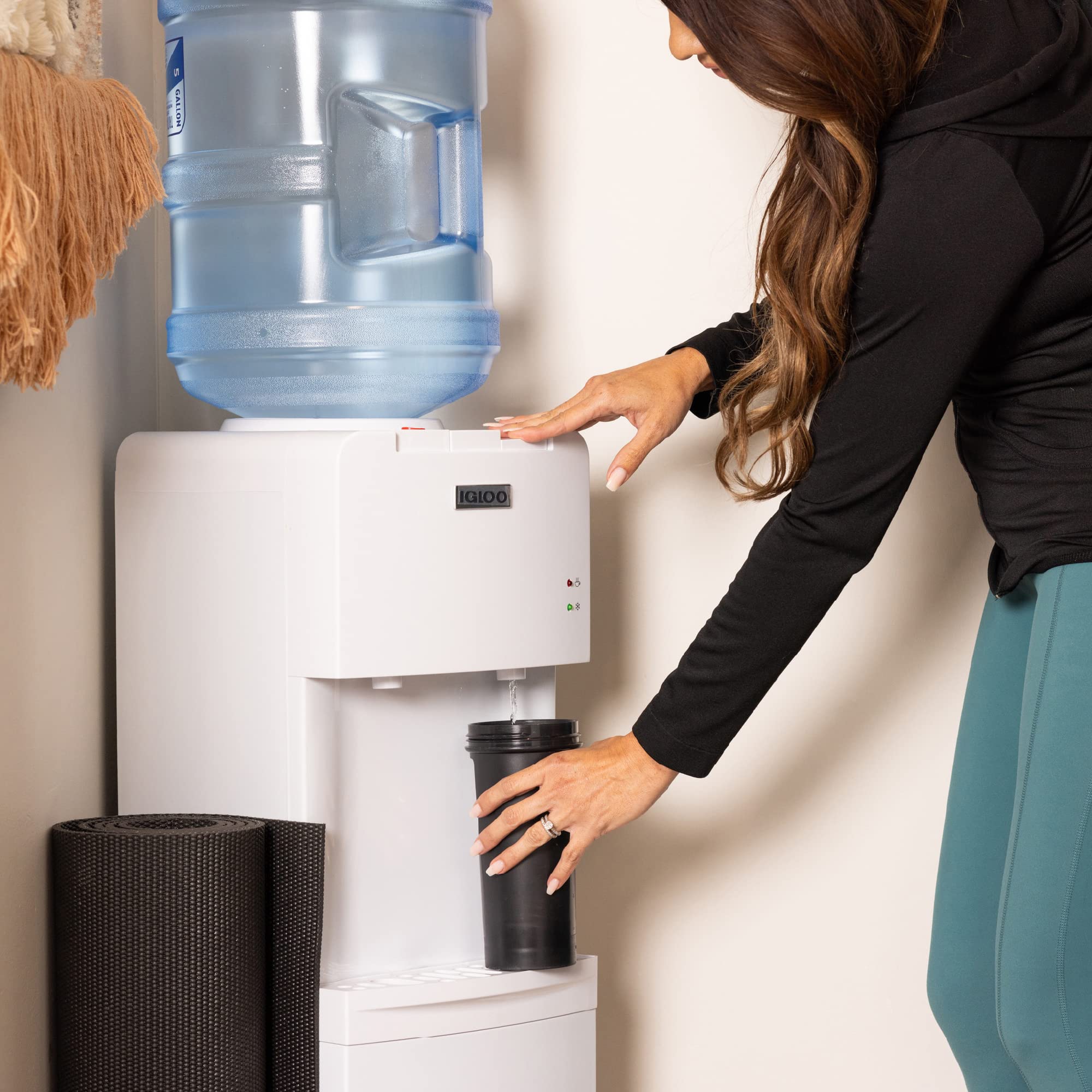 Igloo Top Loading Hot and Cold Water Dispenser - 5 Gallon & 3 Gallon Bottle Water Cooler with Child Safety Lock - Energy Efficient Home & Office Water Machine - White - Perfect for Kitchens, Break Rooms, and Dorm Rooms