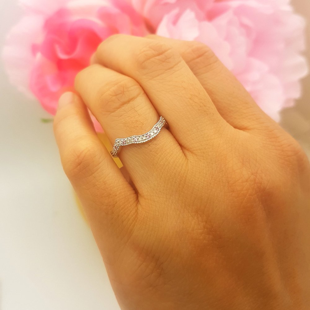 Dazzlingrock Collection Round Genuine Pink Sapphire & White Diamond Stackable Wedding Anniversary Ring for Women, Sterling Silver - Perfect for Bridal, Engagement, and Special Occasion Jewelry Gifts