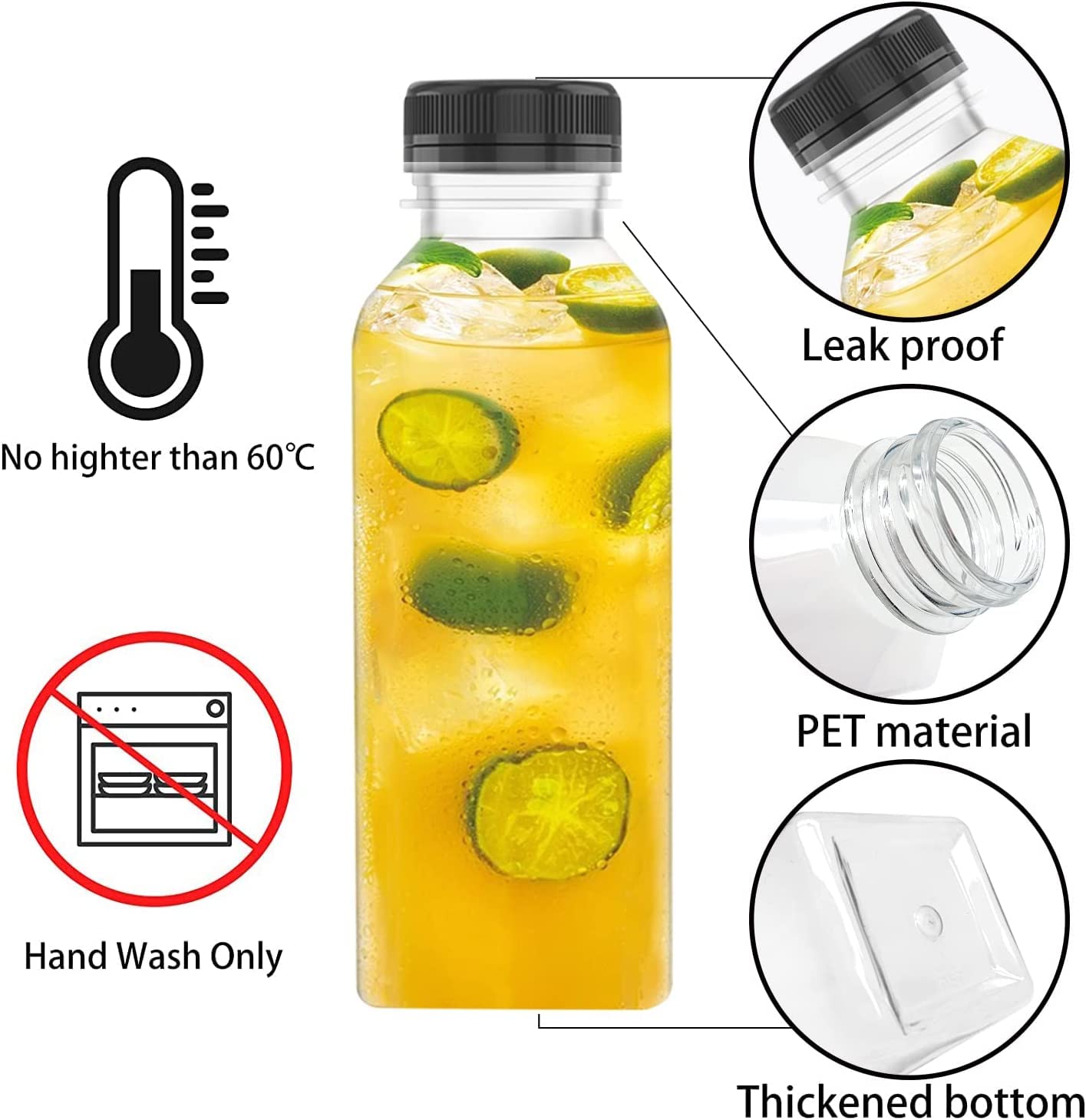 Goiio 3-Pack 17oz Clear Plastic Juice Bottles with Tamper-Proof Lids - Empty BPA-Free Drink Containers for Juice, Milk, Smoothies & Beverages - Perfect for Home, Restaurant, Cafe & Meal Prep Storage