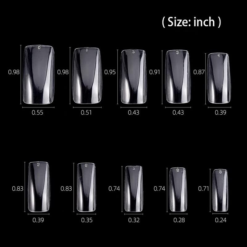 RECTYO GALLERY 100PCS Clear Acrylic Nail Tips - Full Cover Short Square Fake Nails for Manicure, 10 Sizes - Perfect for DIY Nail Art, Salon & Home Use