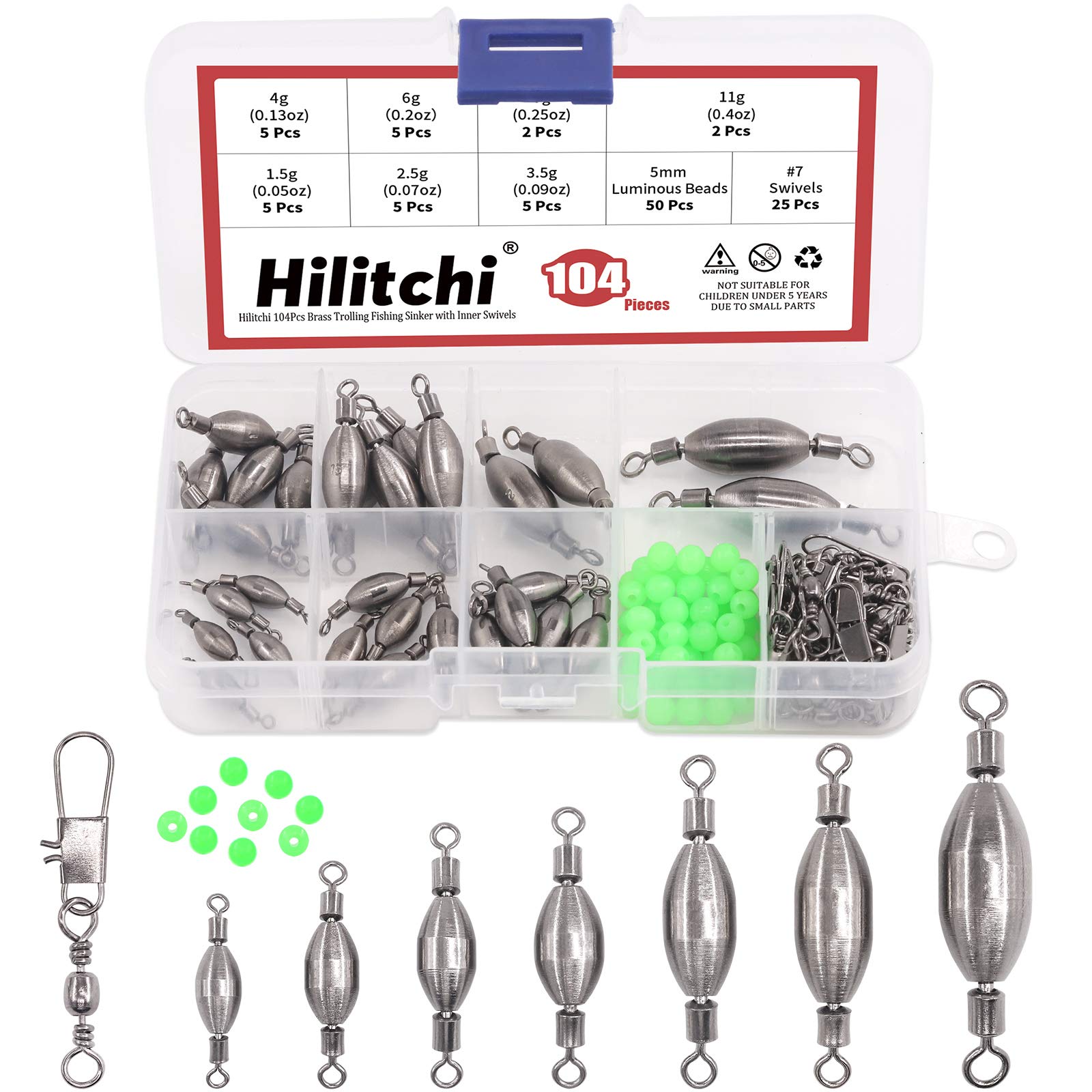 Hilitchi Brass Fishing Weights - Inline Trolling Sinkers with Inner Swivels for Freshwater & Saltwater Fishing - Perfect for Bass, Trout, and Walleye Anglers