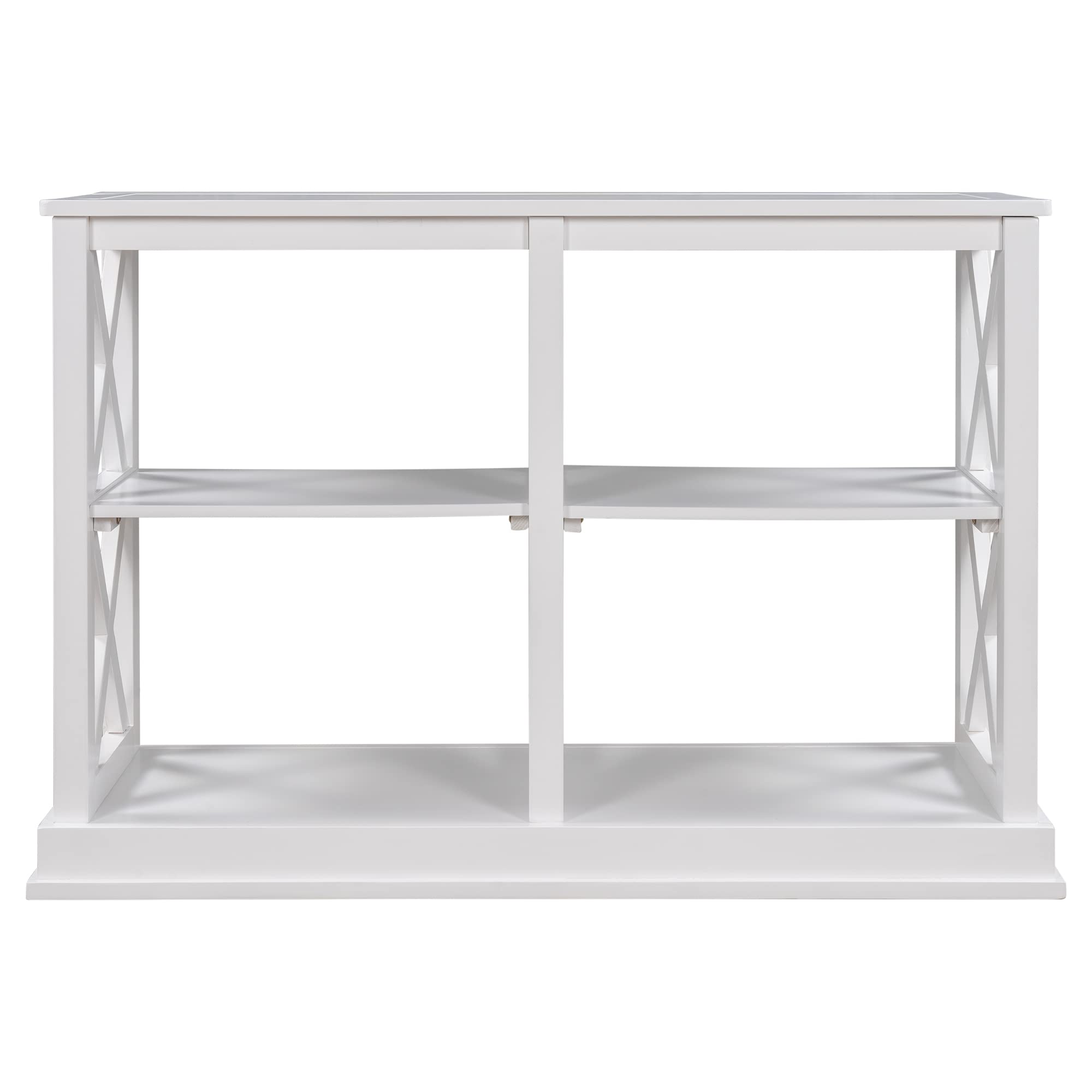 Modern White Console Table with 3-Tier Open Storage & X-Shaped Legs - Narrow Sofa Table, Side Table, Entryway Table for Living Room, Hallway, Bedroom - Perfect for Small Spaces & Home Organization
