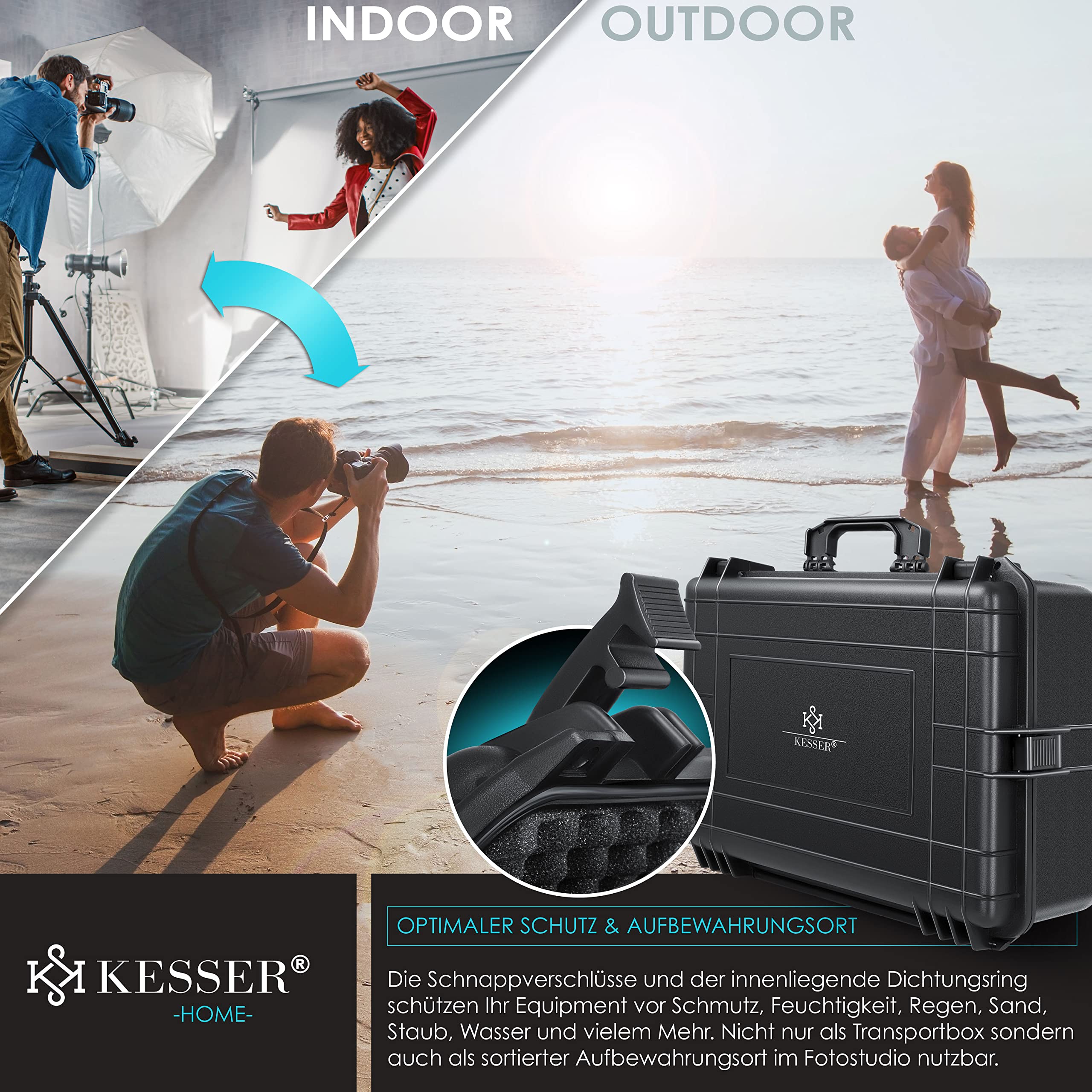 **KESSER® Professional Camera Case - Large Black Protective Foam Padded Carrying Case for DSLR & Mirrorless Cameras - Perfect for Travel, Photography & Outdoor Adventures**