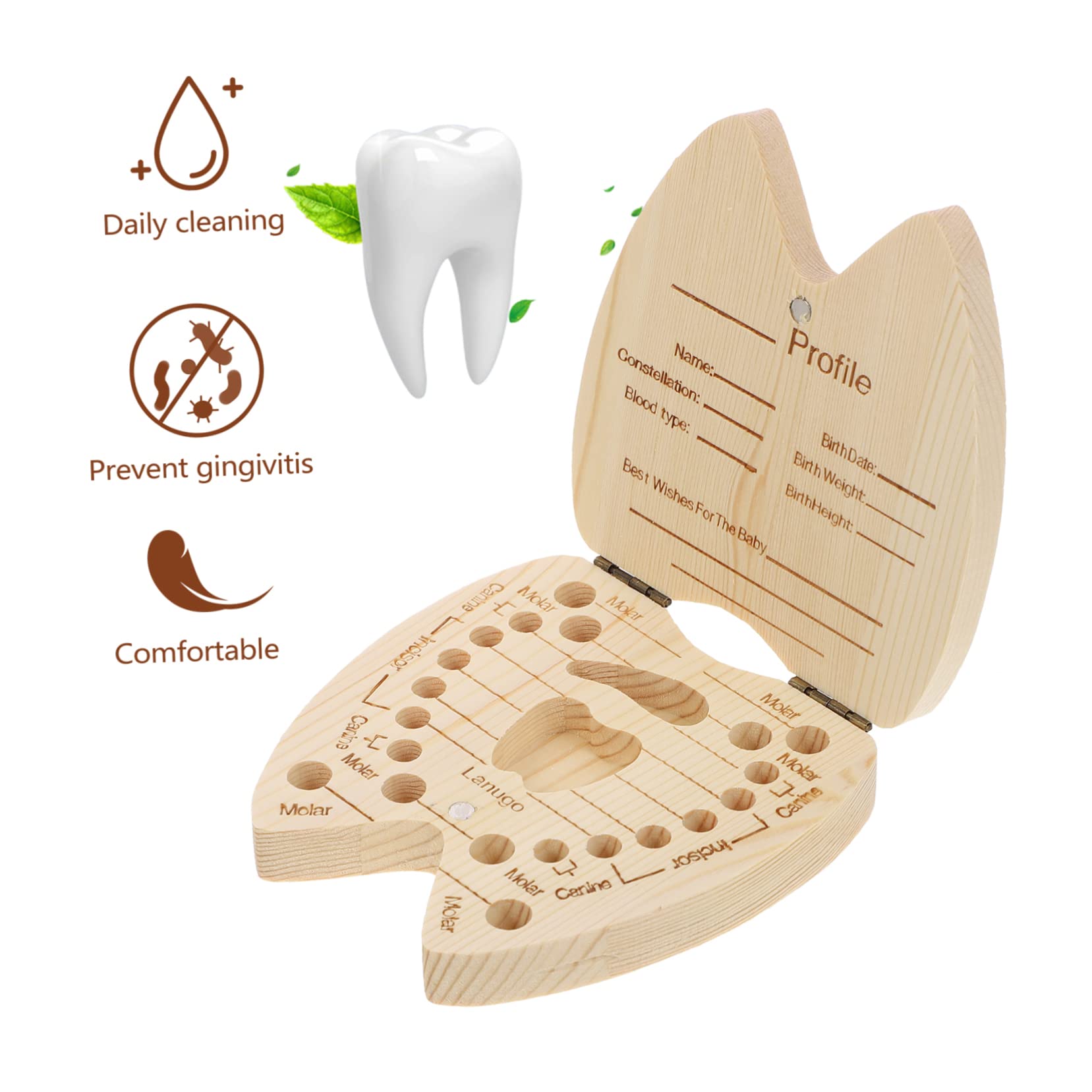 HEMOTON Portable Teeth Storage Box - Wooden Keepsake Organizer for Kids, Baby Teeth Saver & Pill Box - Perfect for Baby Teeth Collection, Travel & Memory Preservation