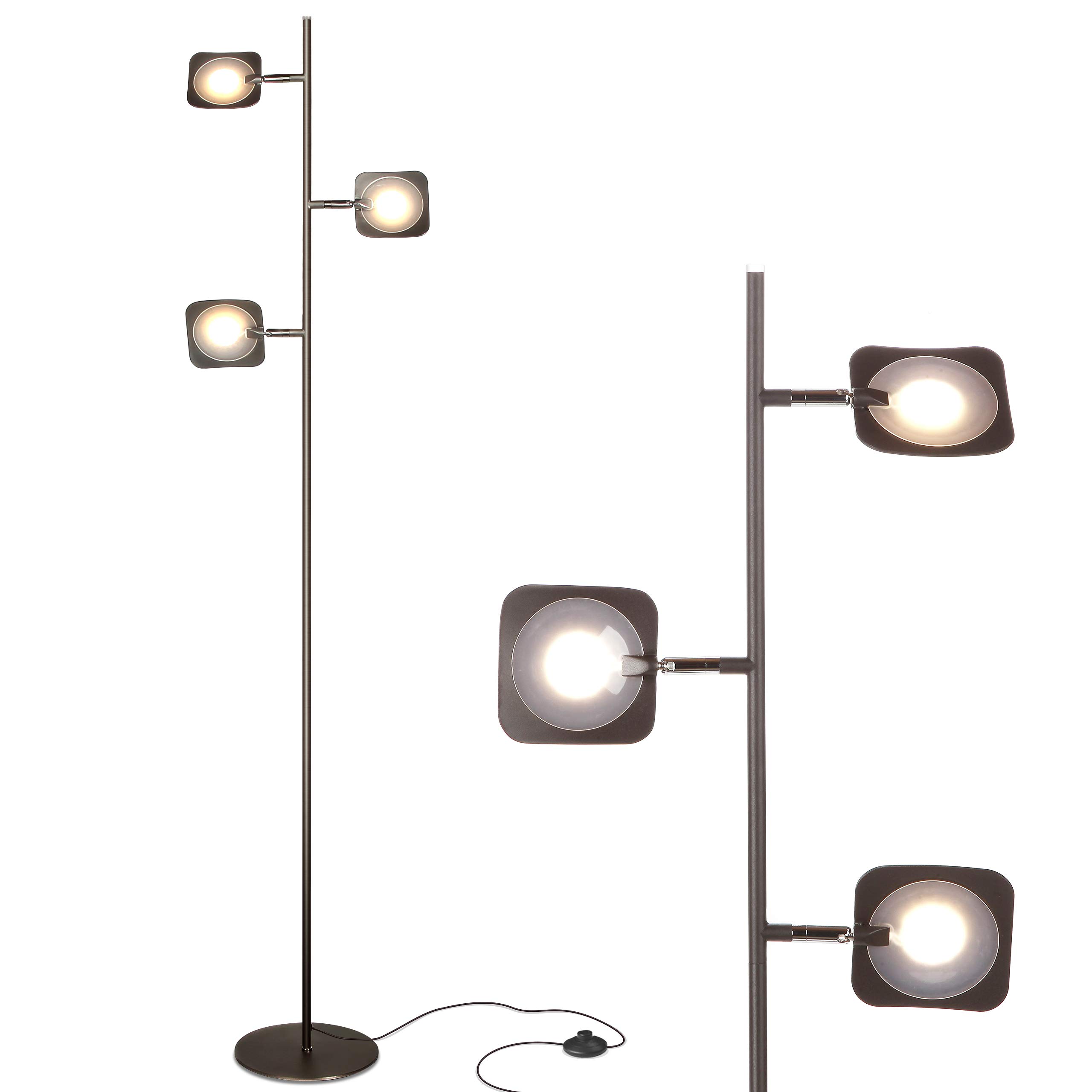 Brightech Adjustable LED Floor Lamp - Dimmable Standing Light for Living Room, Bedroom & Office - Modern Tree Design with Spotlight Panels - Space Saving Tall Lamp in Bronze Finish - Perfect for Reading, Working & Minimalist Decor