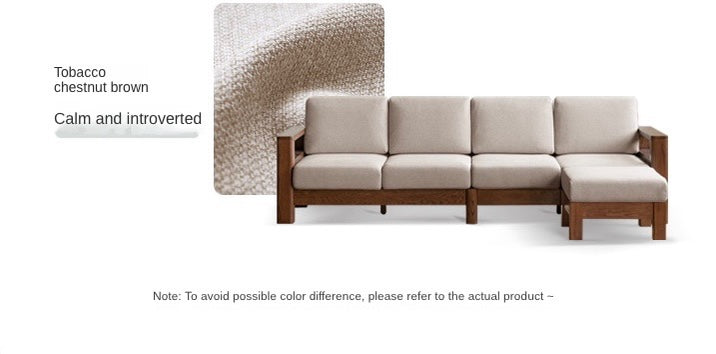 Solid Oak Wood Walnut Fabric Sofa - Modern Living Room Furniture for Home & Office Comfort