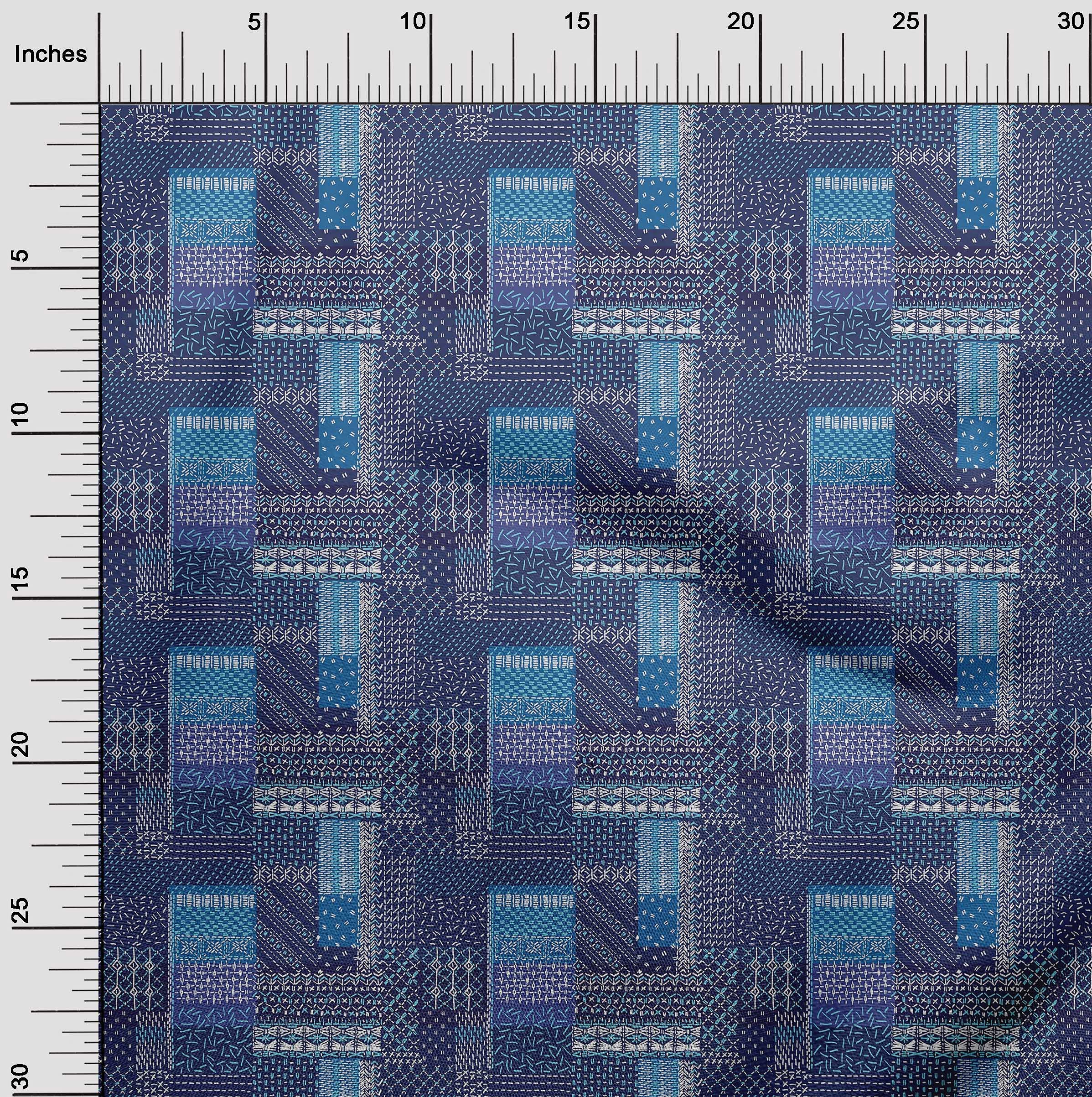 oneOone Polyester Spandex Blue Patchwork Dress Fabric - 56 Inch Wide Printed Material by The Yard | Perfect for DIY Dresses, Quilting & Home Decor Projects