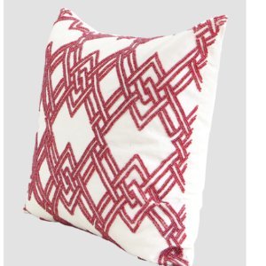 Luxury Red Handmade Textured Check Beaded Pillow Cover 20