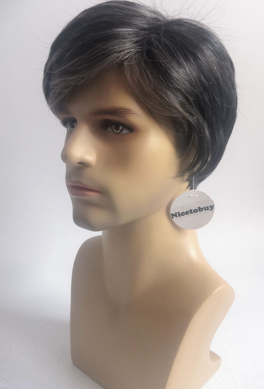Umeet Heat Resistant Short Straight Grey Synthetic Wig for Men - Natural Looking Black & White Hairpiece - Perfect for Cosplay, Costume Parties & Daily Wear