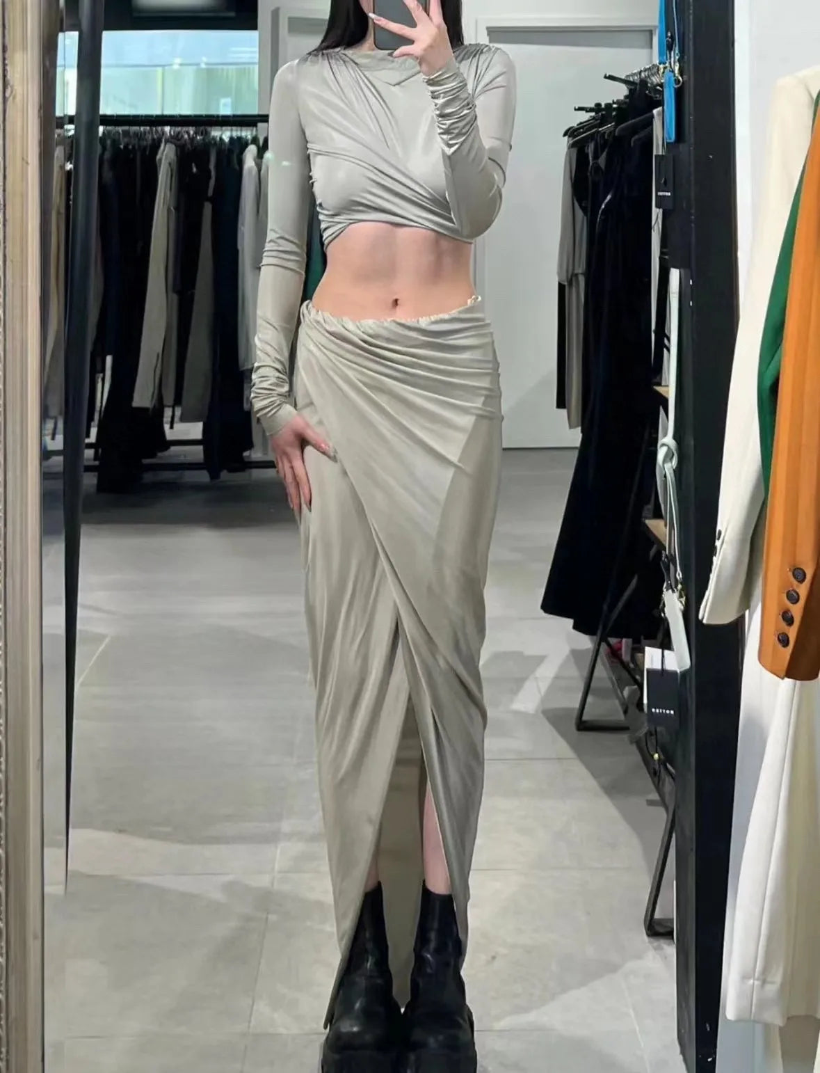 2024 Summer Women's Luxury High Slit Casual Midi Skirt - Flowy A-Line Skirt for Ladies (2 Colors) | Perfect for Beach Vacations, Date Nights & Office Wear