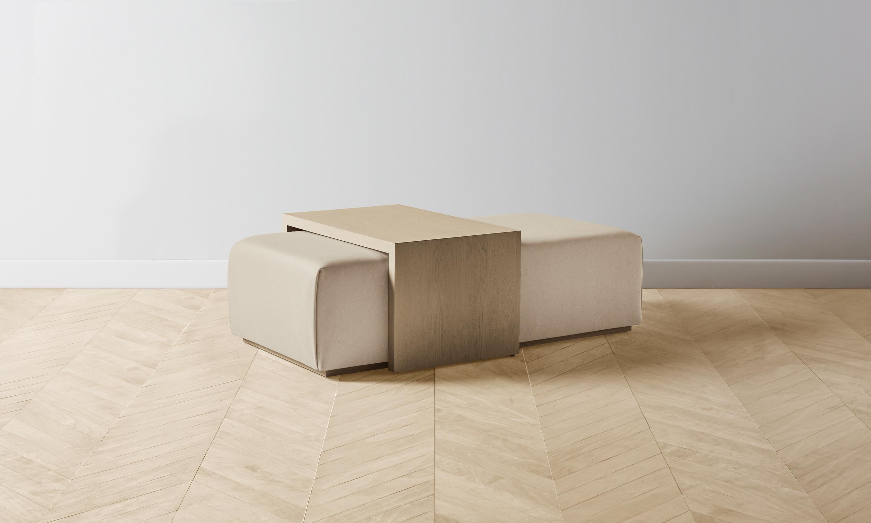 The Bowery Ottoman - Premium Pebbled Leather Upholstery in Stone Color | Stylish Footrest & Accent Chair for Living Room, Bedroom, or Office