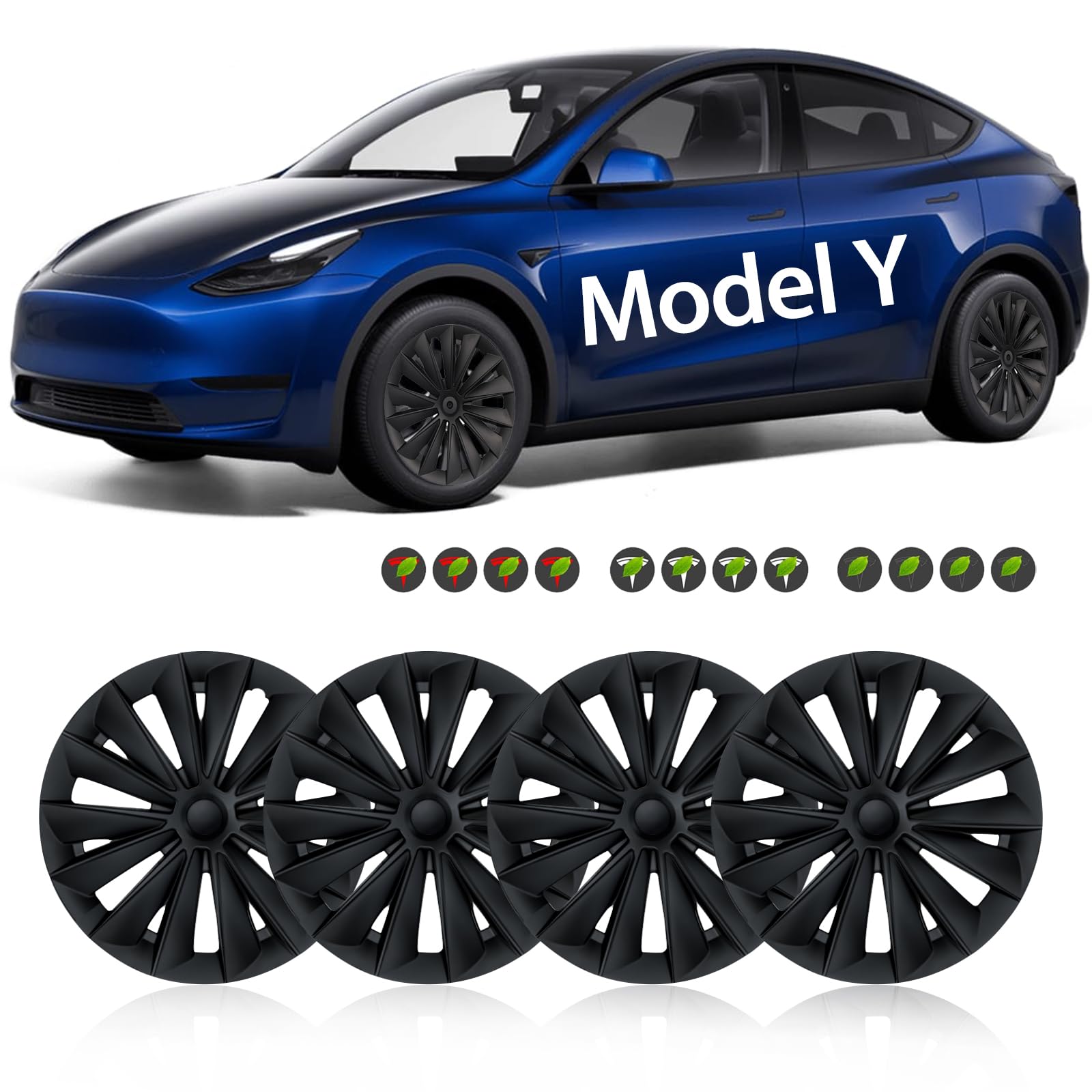 19 Inch Wheel Covers for Tesla Model Y (4-Piece Set) | ABS Hubcaps Compatible with 2019-2024 Model Y | OEM Style Replacement Rim Covers in Matte Black | Perfect for Road Protection & Enhanced Vehicle Appearance
