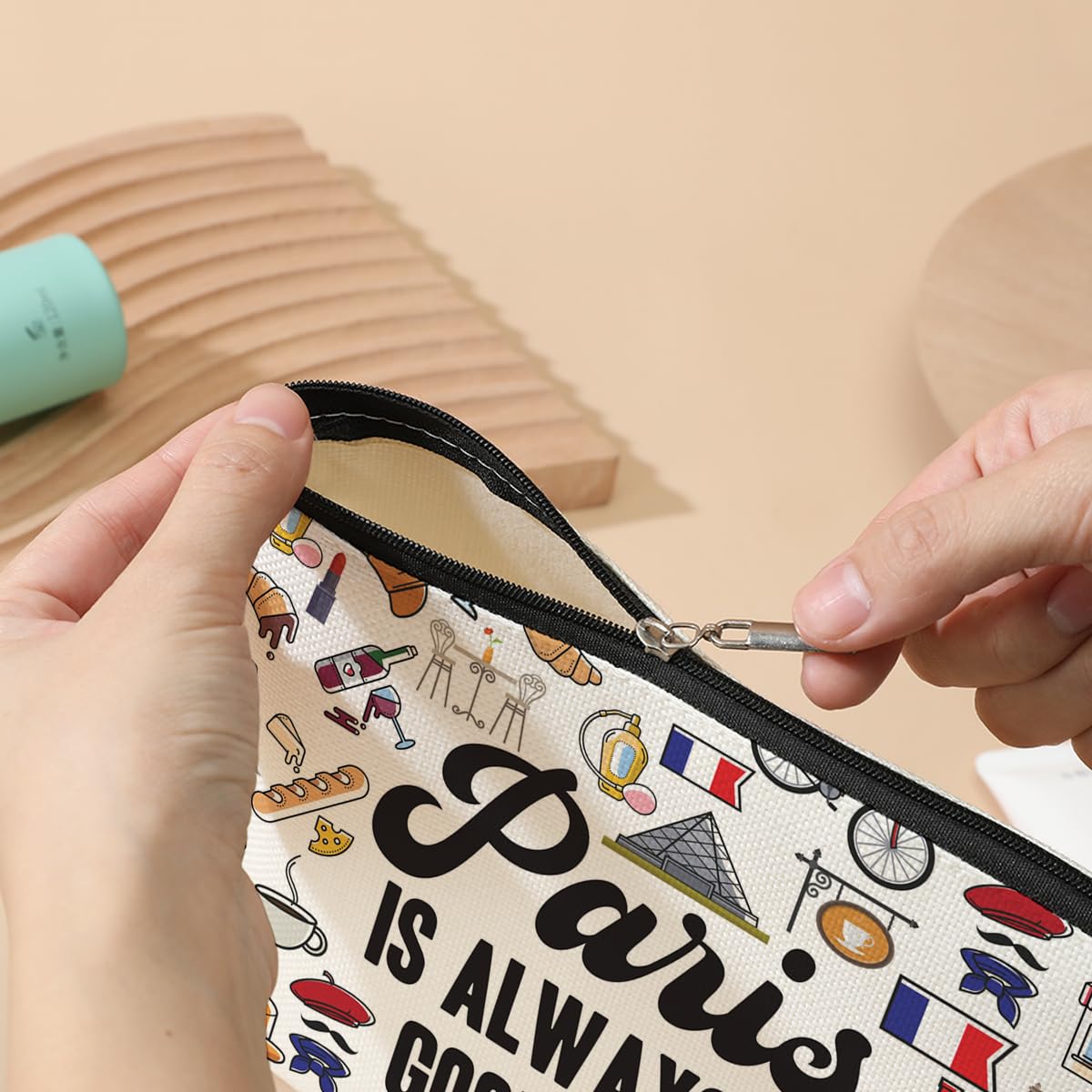 Paris Themed Travel Cosmetic Bag - Stylish Makeup Pouch with Paris Skyline Design - Perfect Gift for Women, Friends, Sisters - Birthday, Christmas, Bachelorette Party & Girls Trip Souvenirs - Ideal for Travel, Vacation & Everyday Use