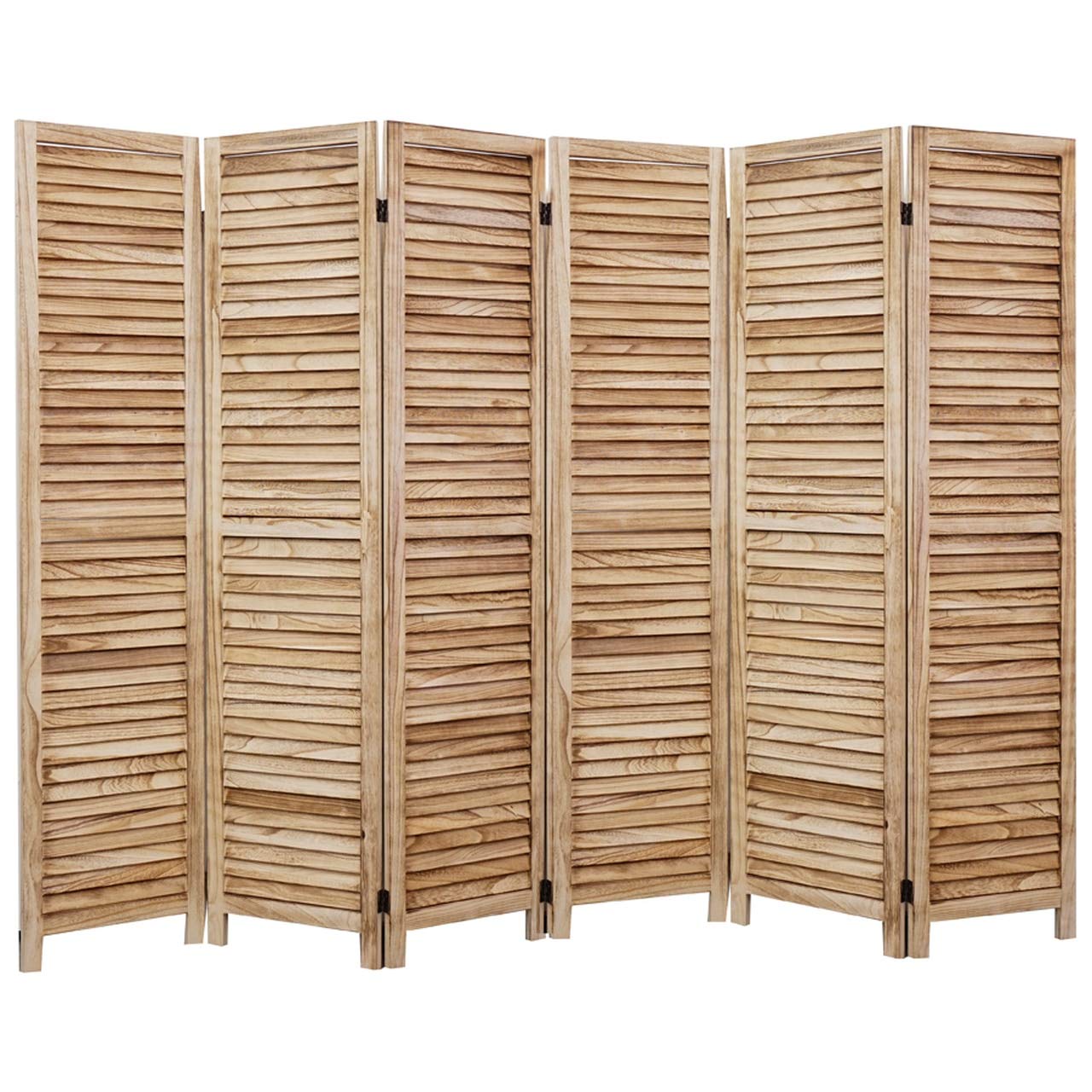 Legacy Decor 6 Panel Wooden Room Divider - Full Length Louver Shutters in Natural Finish | Perfect for Home Office, Bedroom Privacy & Room Partition