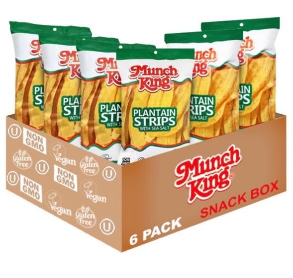 Munch King Plantain Strips Snacks - 2.5 oz (Pack of 6) | Gluten-Free Banana Chips | Perfect for School Lunches, Road Trips & Healthy Snacking