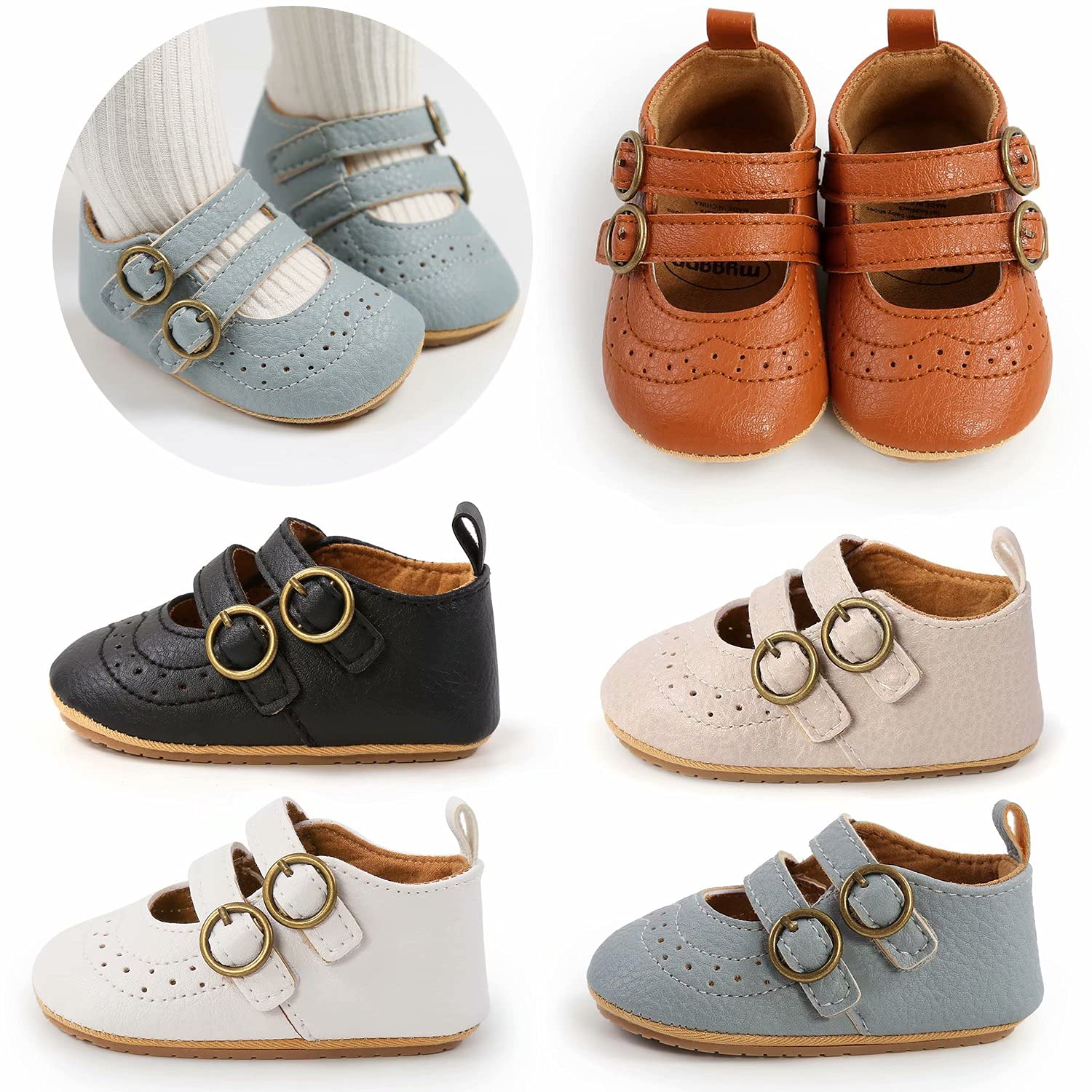 Non-Slip Baby Girls Mary Jane Flats - Soft Rubber Sole First Walkers Shoes for Toddlers | Princess Dress Shoes for Special Occasions & Everyday Wear