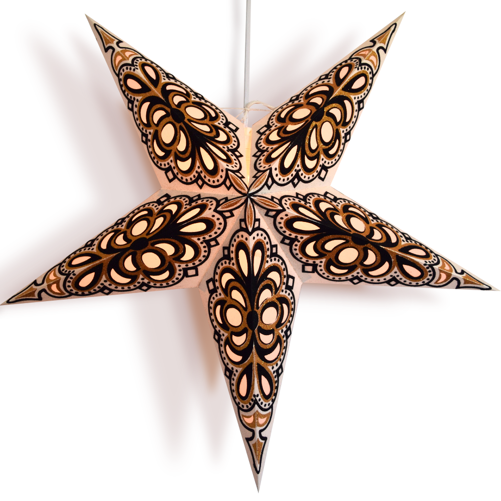 24 Pack White & Black Merry Gold Paper Star Lanterns - Elegant Hanging Decor for Weddings, Parties, Baby Showers & Home Celebration - Perfect for Indoor/Outdoor Festive Decorations