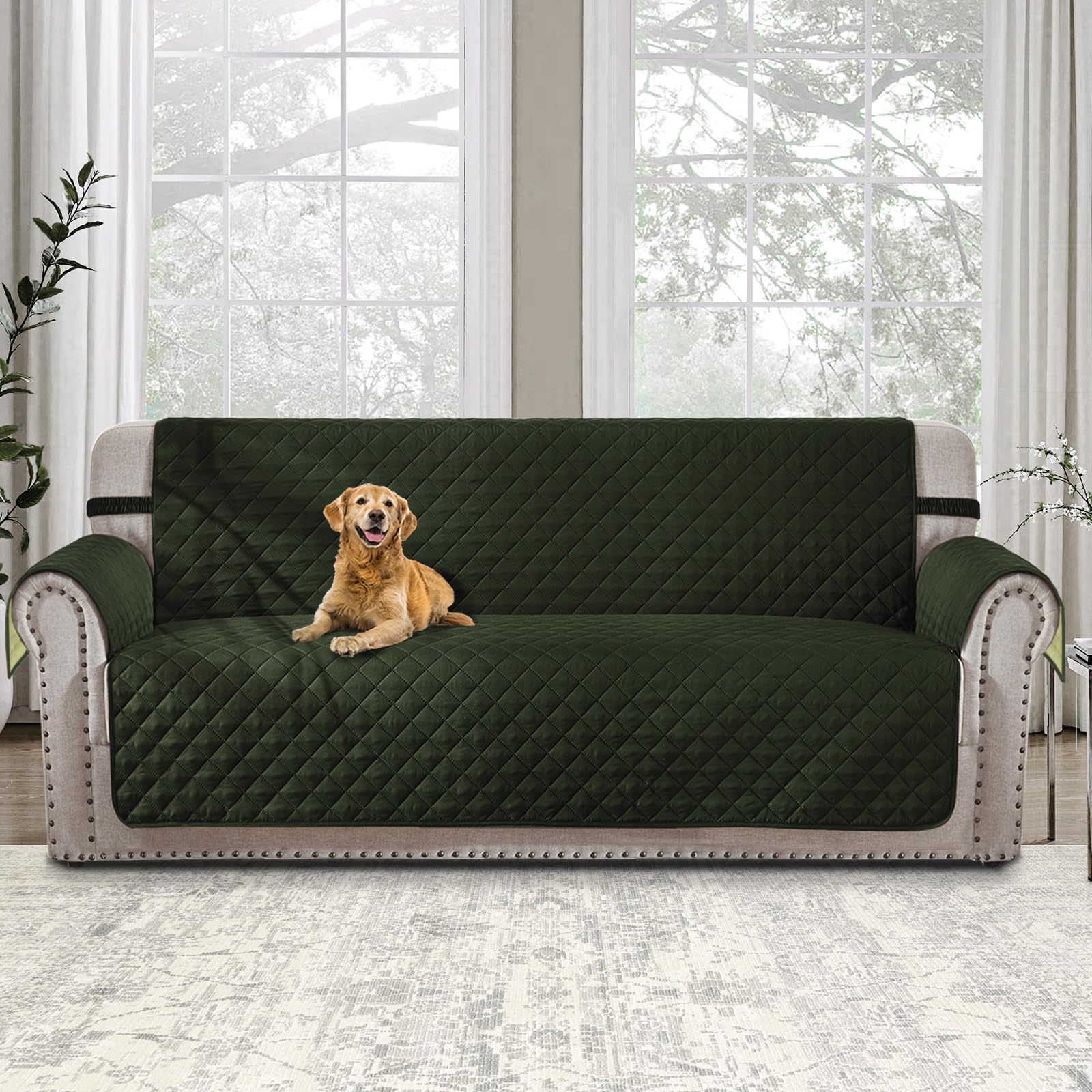 Reversible 3-Cushion Dog Couch Cover - Waterproof & Washable Pet Furniture Protector with Elastic Straps for Sofas up to 68