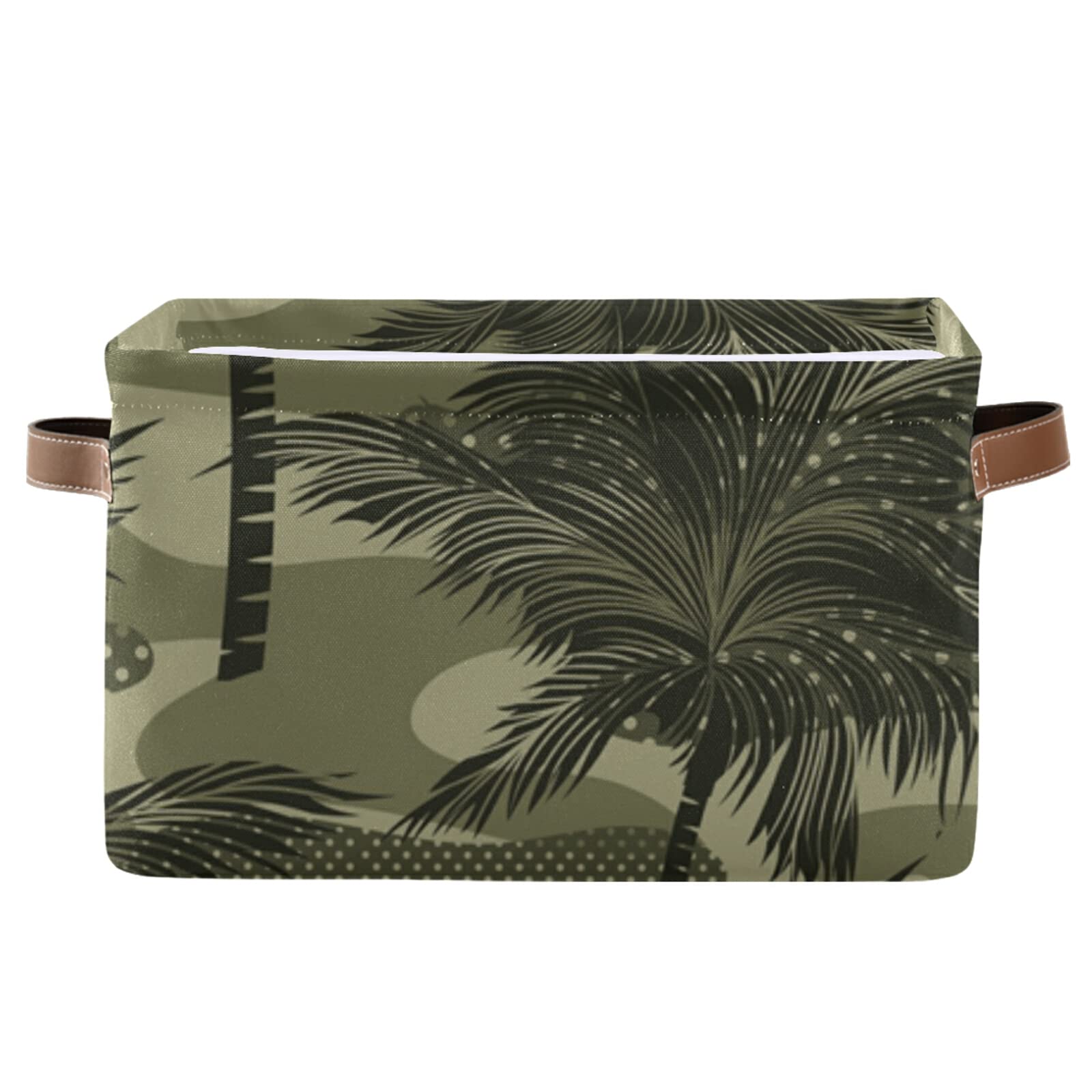 Collapsible Coconut Palm Storage Basket - 2 Pack Canvas Storage Bins for Clothes, Toys, Books | Foldable Organizer with Handles | Perfect for Home, Office, Nursery & Closet Organization