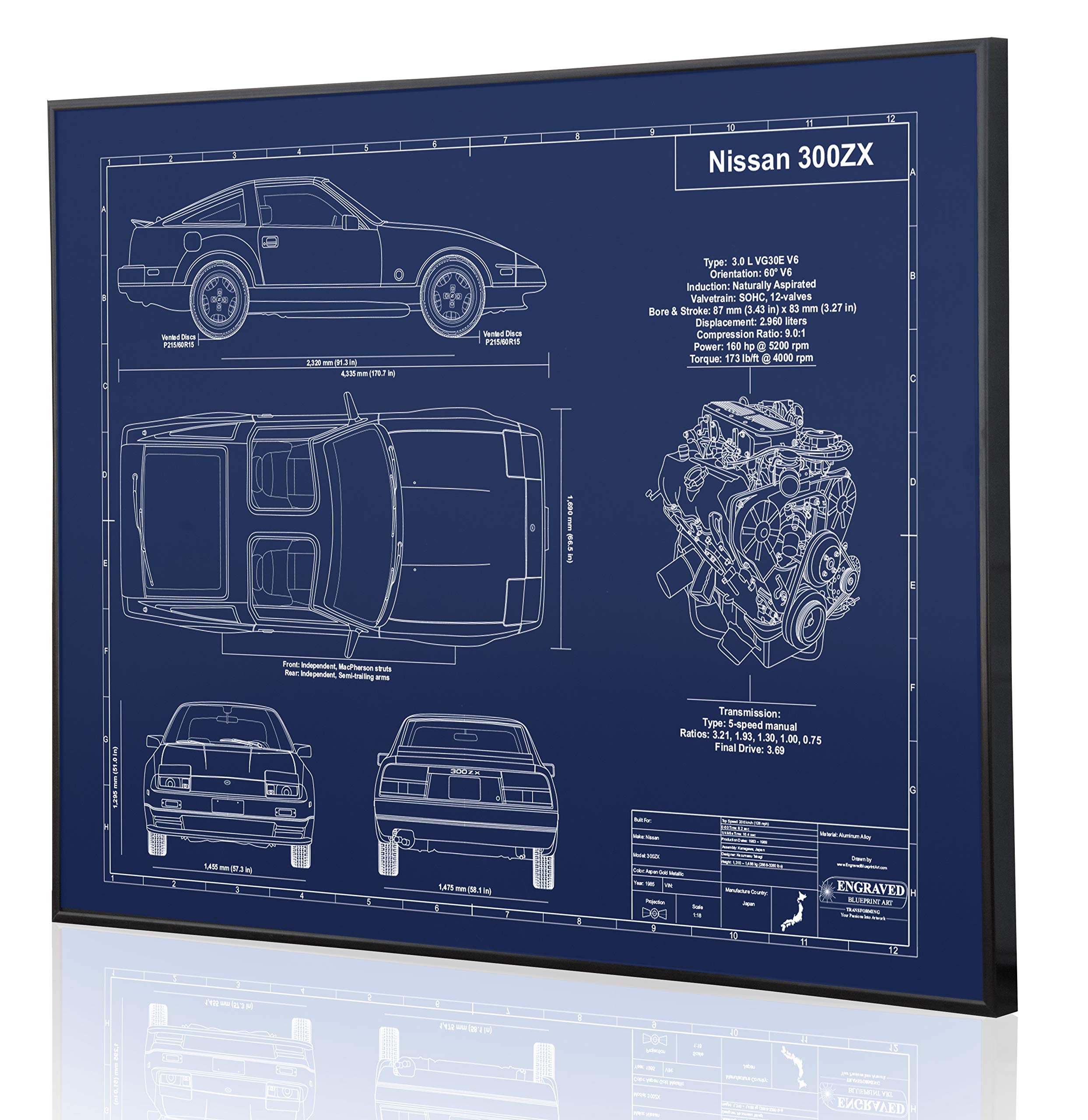 Custom Laser-Marked 300ZX Z31 Blueprint Artwork - Unique Automotive Gift for Car Enthusiasts & Home Decor