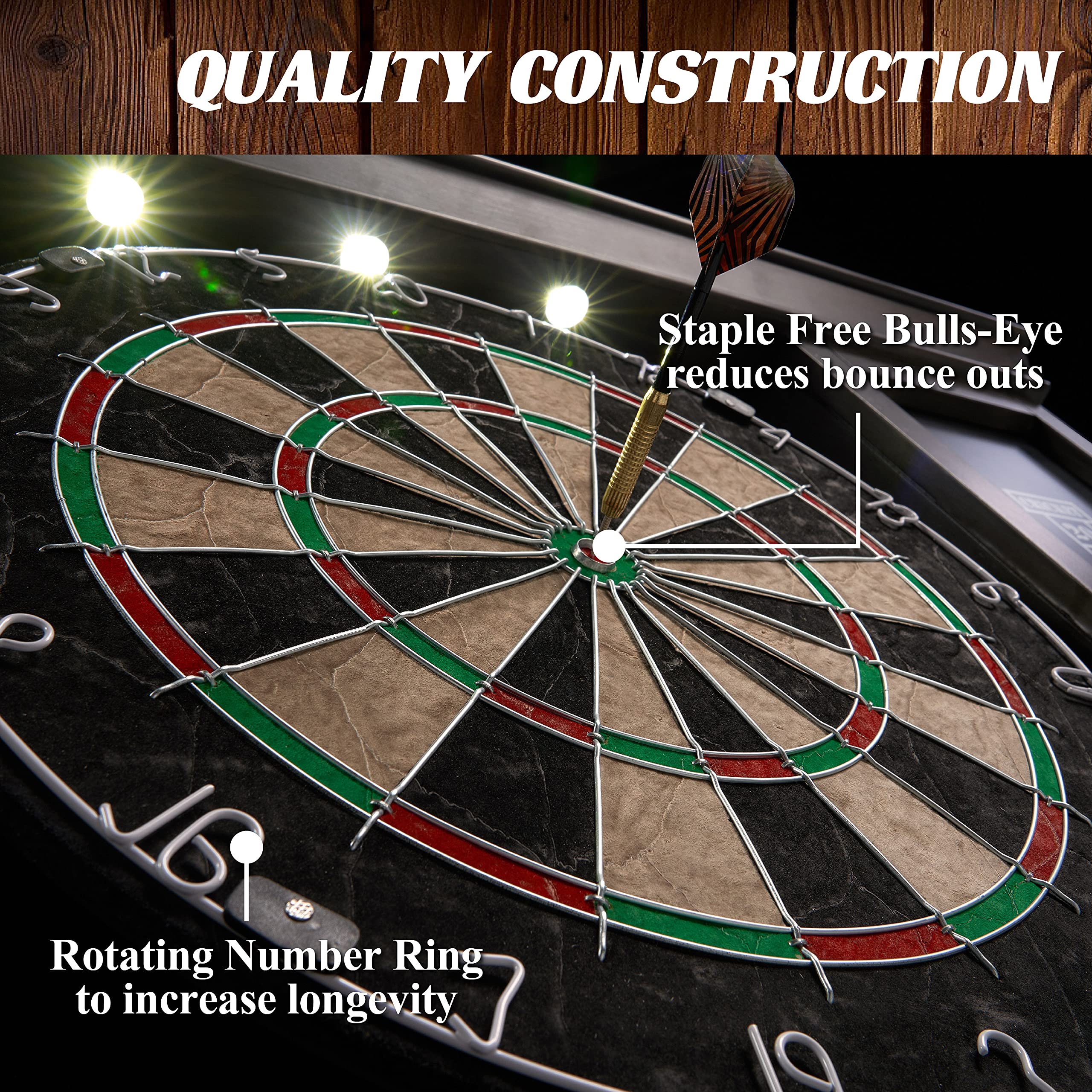Barrington Wooden Dartboard Cabinet Set - 18” Bristle Dartboard with Steel Tip Darts | Pre-Assembled Cricket Game Accessories for Home, Office & Pub Entertainment