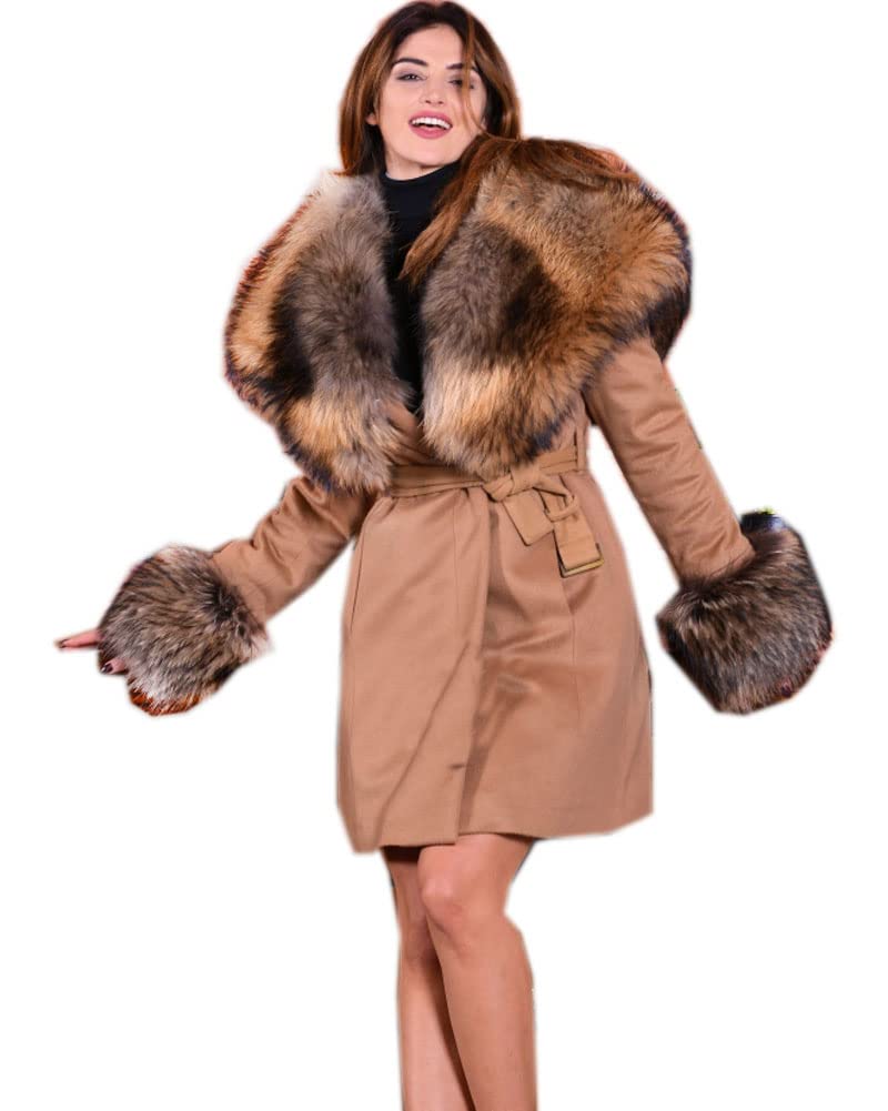 Roiii Women's Lightweight Wool Vintage Faux Fur Coat - Oversized Retro Long Sleeve Jacket for Fall & Winter Fashion | Perfect for Office, Dating & Outdoor Activities