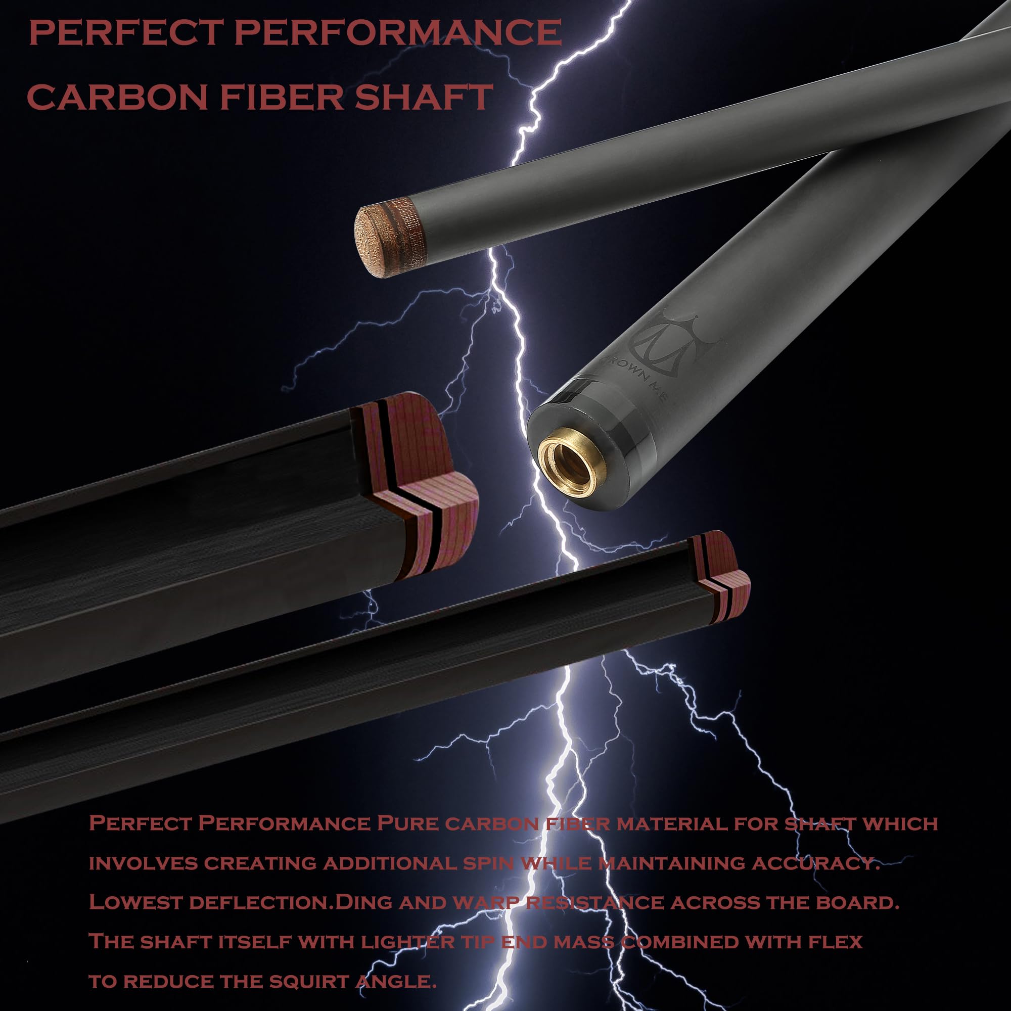 Premium Carbon Fiber Pool Cue Stick - 12.8mm Tip, 58