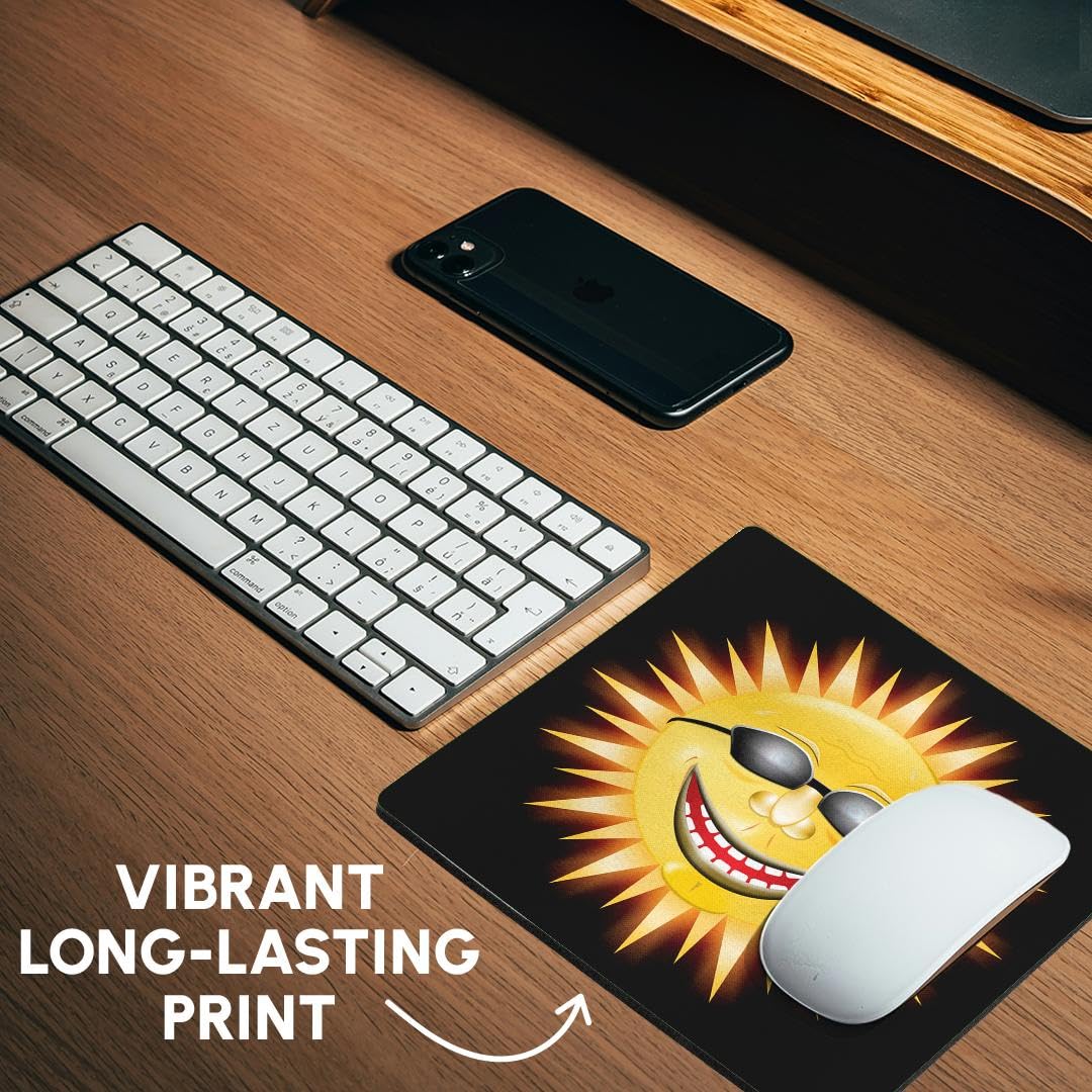 3D Rose Happy Sunny Face Mouse Pad - 8x8 Inches Non-Slip Computer Mousepad with Smiling Sunshine Sunglasses Design (mp_18159_1) - Perfect for Office, Gaming & Home Workspace Accessories