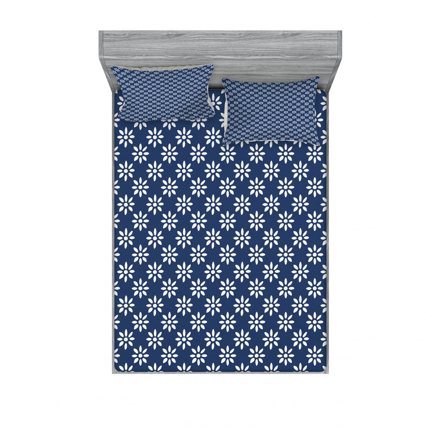 Ambesonne Navy Blue Floral King Size Bedding Set - 2 Fitted Sheets & 4 Pillow Shams with Daisy Pattern, 4-Piece Luxury Cotton Bed Sheet Set for Master Bedroom Decor - Perfect for Guest Rooms, Vacation Homes & Cozy Bedroom Makeovers