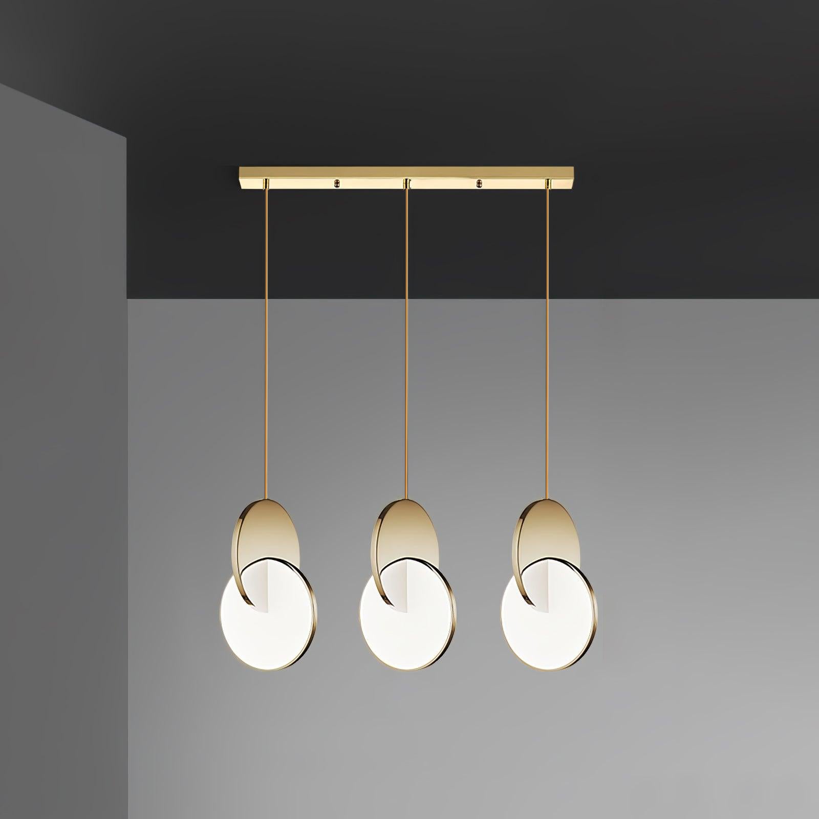 Modern Double Disk Pendant Light - Adjustable Hanging Chandelier for Dining Room, Kitchen Island & Living Room Decor