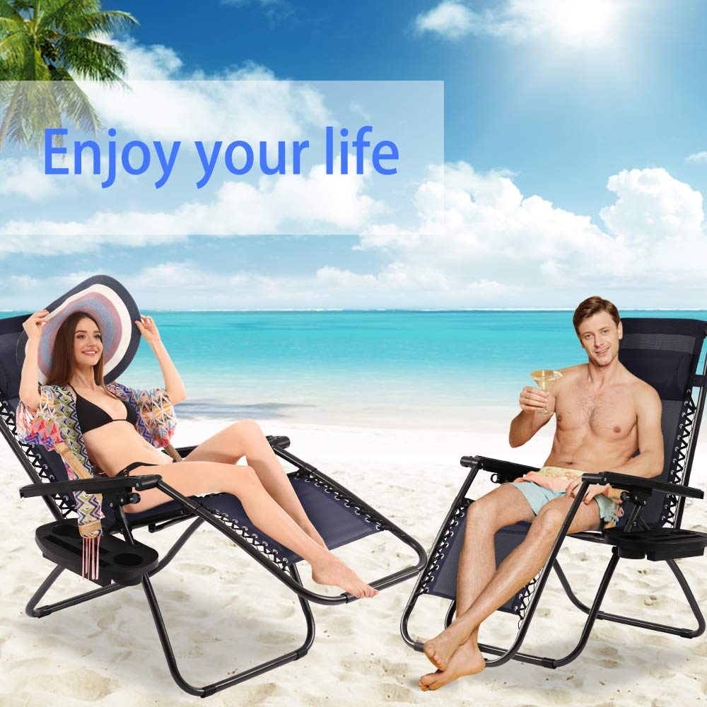 Zero Gravity Lounge Chair - Adjustable Folding Outdoor Recliner with Pillow & Cup Holder - Portable Patio Chair for Backyard, Poolside, Beach, Garden, Lawn, Deck - Perfect for Relaxing, Sunbathing & Outdoor Lounging (Blue)