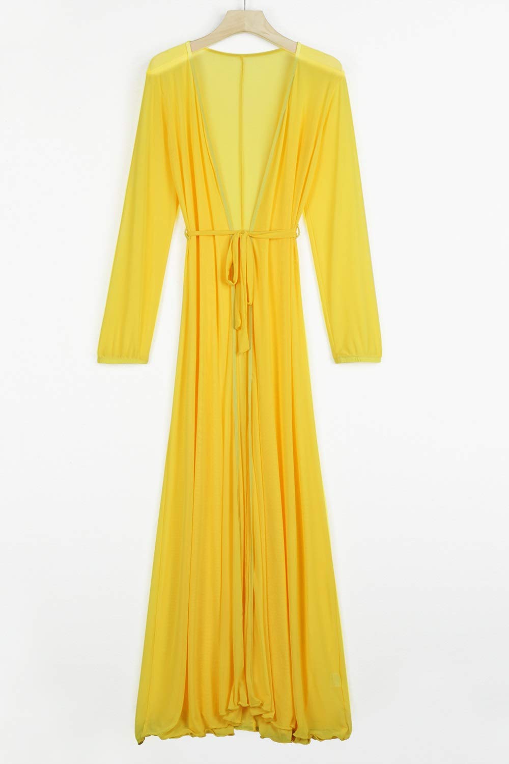 Sexy Women's Mesh Long Sleeve Swim Cover Up Dress - Tie Front Beach Maxi Dress for Pool, Vacation & Summer Outfits | Lightweight Sun Protection & Stylish Resort Wear
